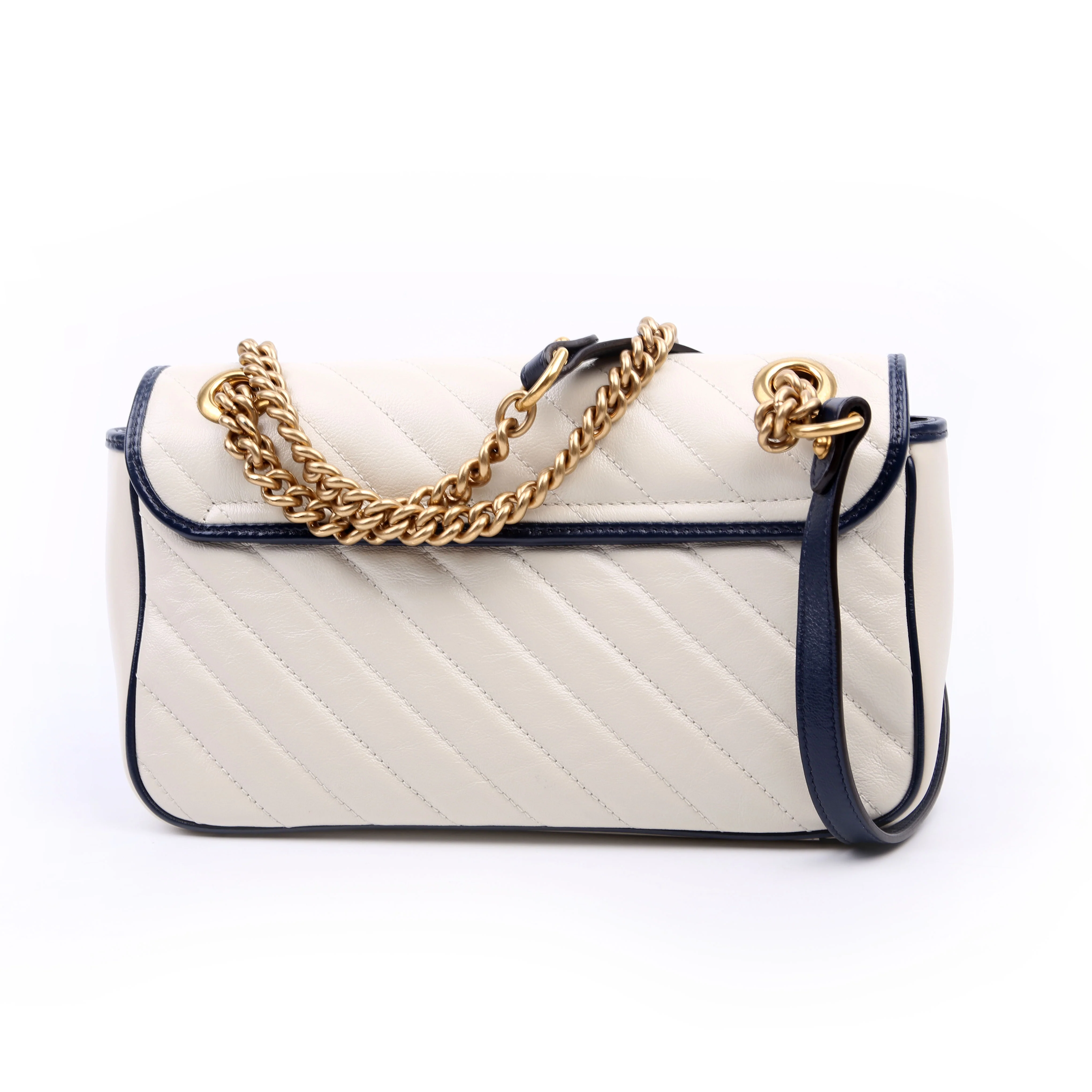 443497 Marmont Torchon Shoulder Small Flap Ivory/Navy - Image 2