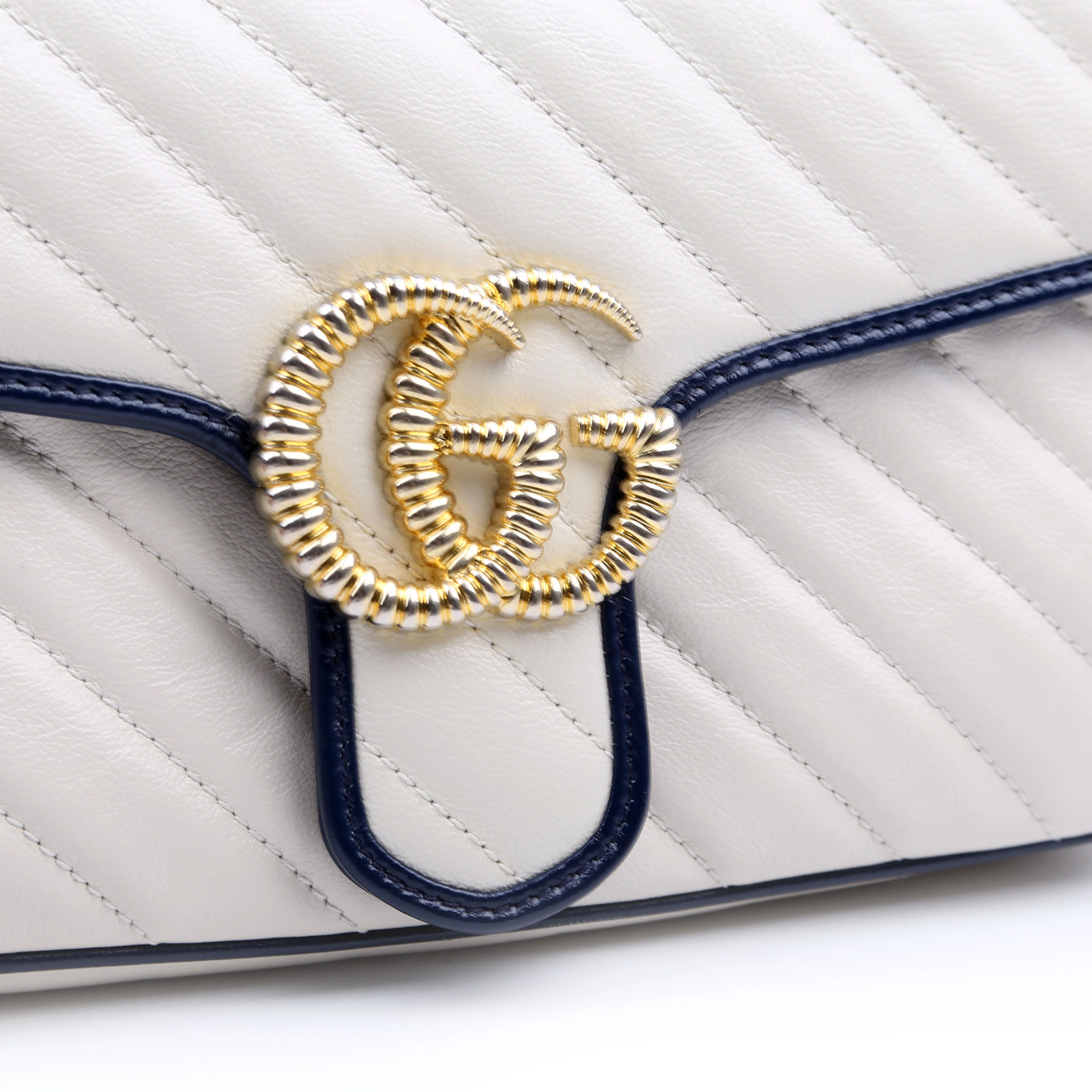 443497 Marmont Torchon Shoulder Small Flap Ivory/Navy - Image 8