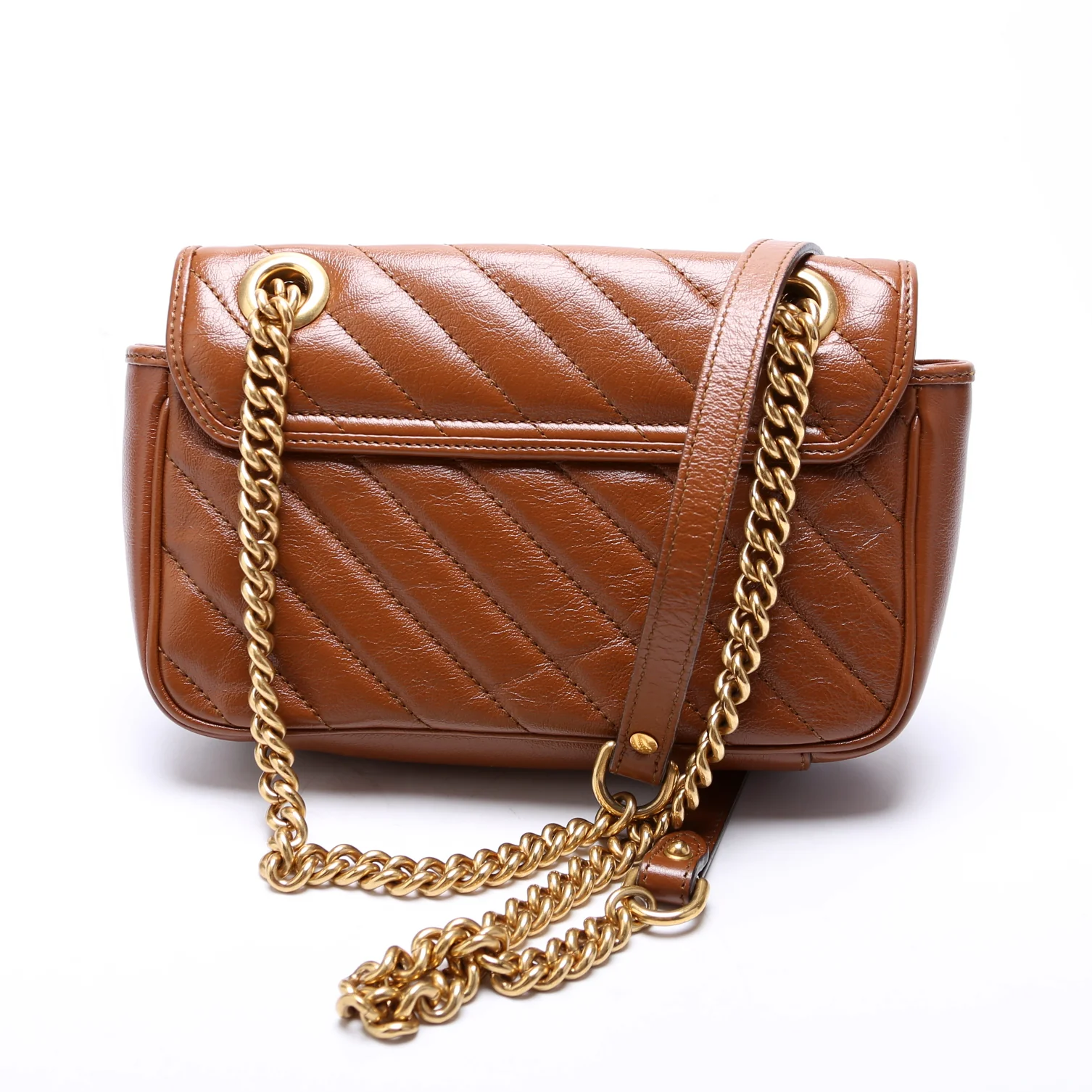 446744 Marmont Diag Leather Shoulder Mini Flap Brown - Image 3