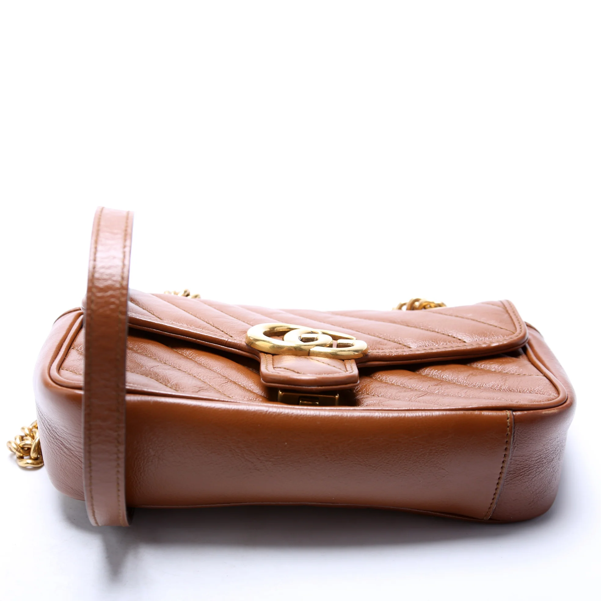 446744 Marmont Diag Leather Shoulder Mini Flap Brown - Image 4