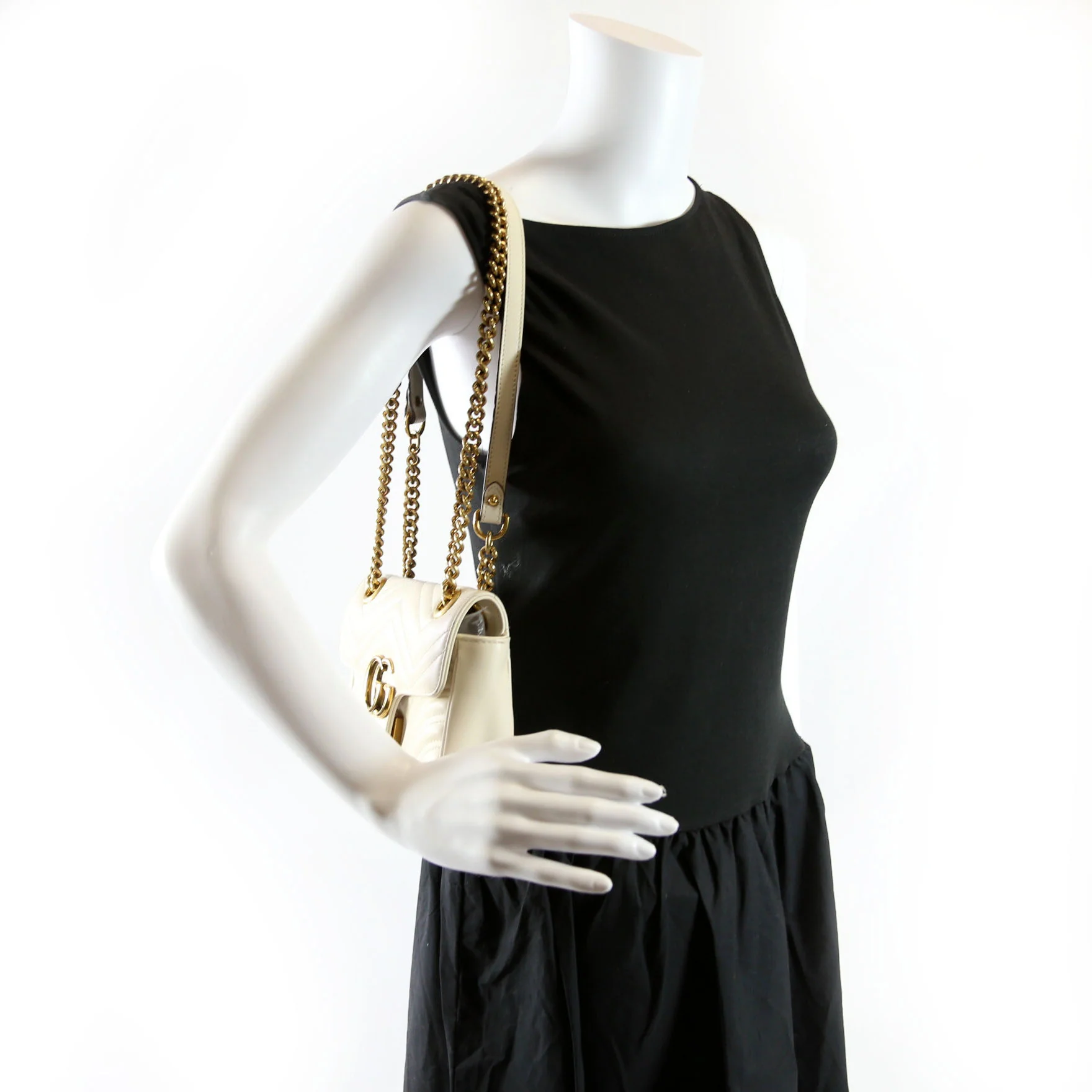 446744 Marmont Leather Shooulder Mini Flap White/Gold - Image 14