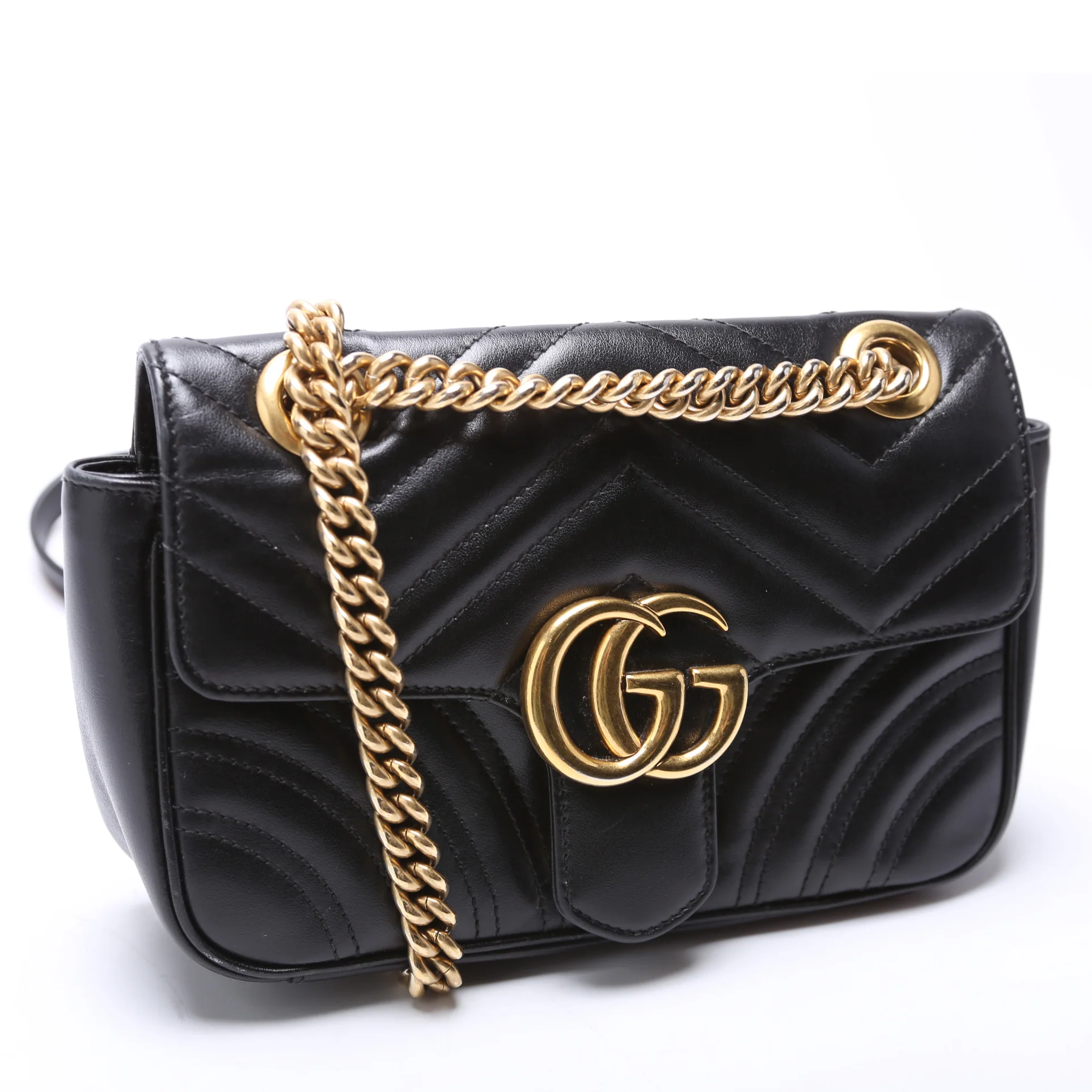 446744 Marmont Leather Shoulder Mini Flap Black