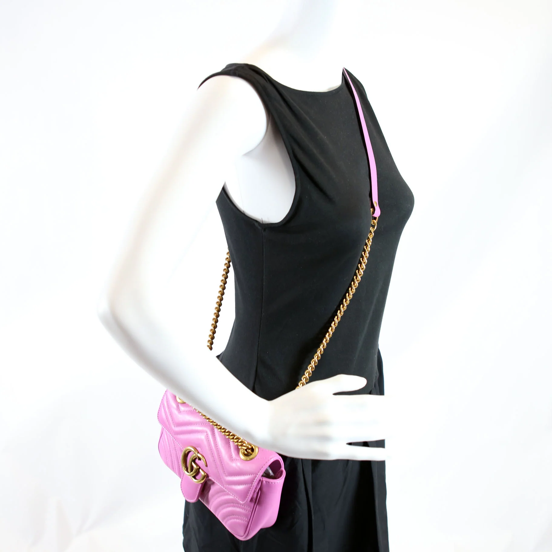 446744 Marmont Leather Shoulder Mini Flap Pink - Image 11