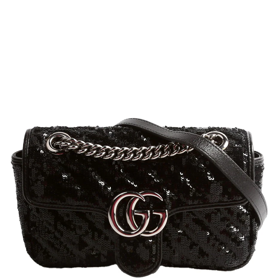 446744 Marmont Sequin Shoulder Mini Flap Black