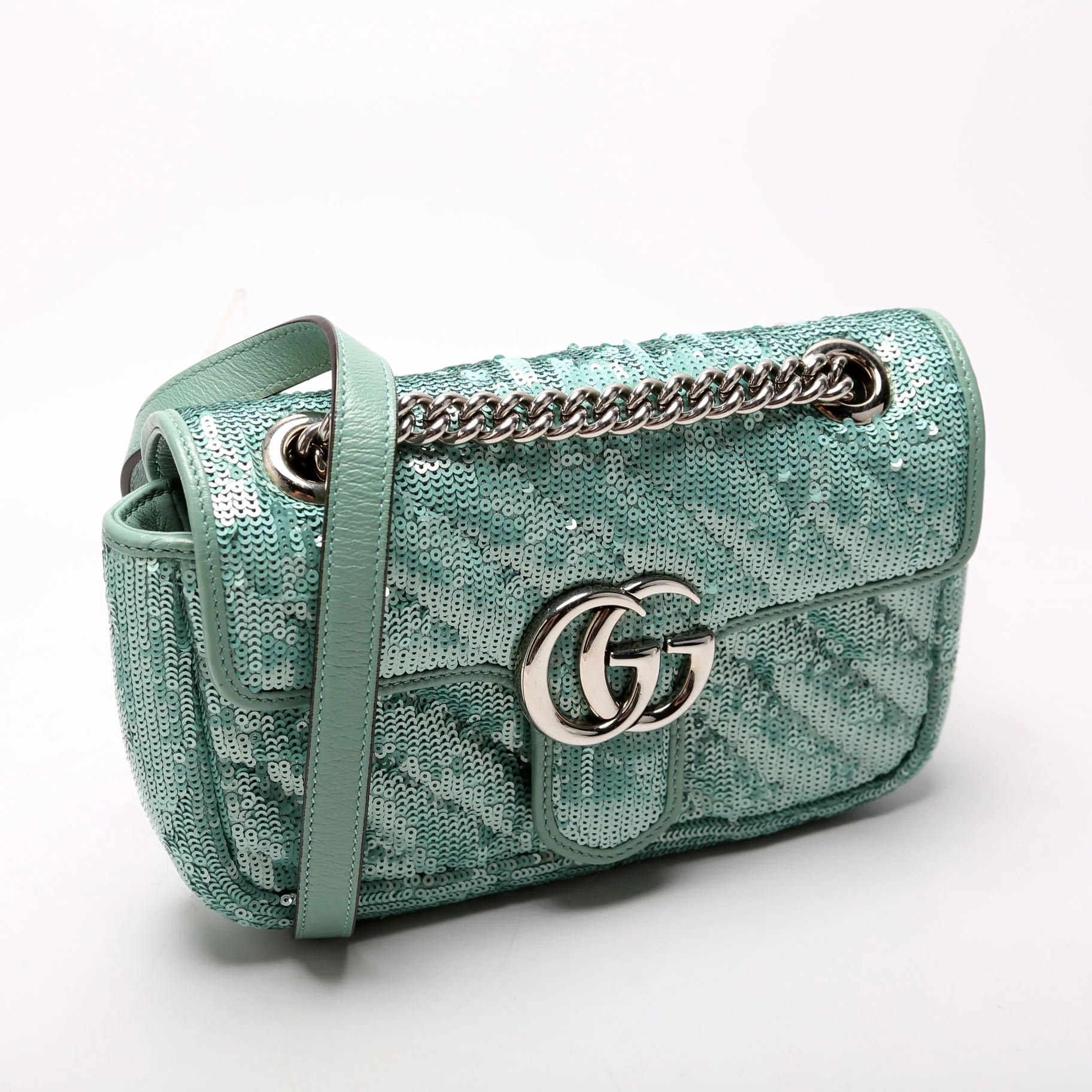 446744 Marmont Sequin Shoulder Mini Flap Teal - Image 2