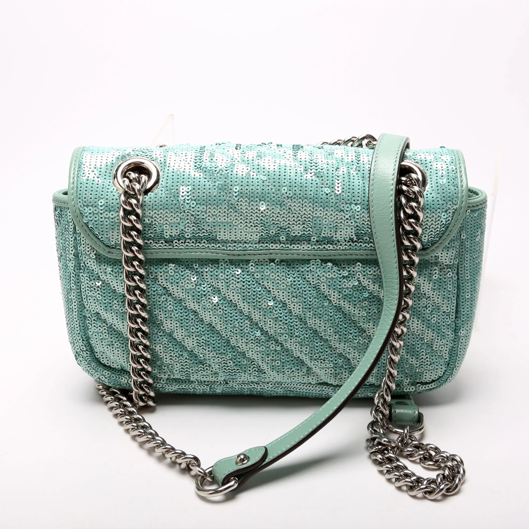 446744 Marmont Sequin Shoulder Mini Flap Teal - Image 3