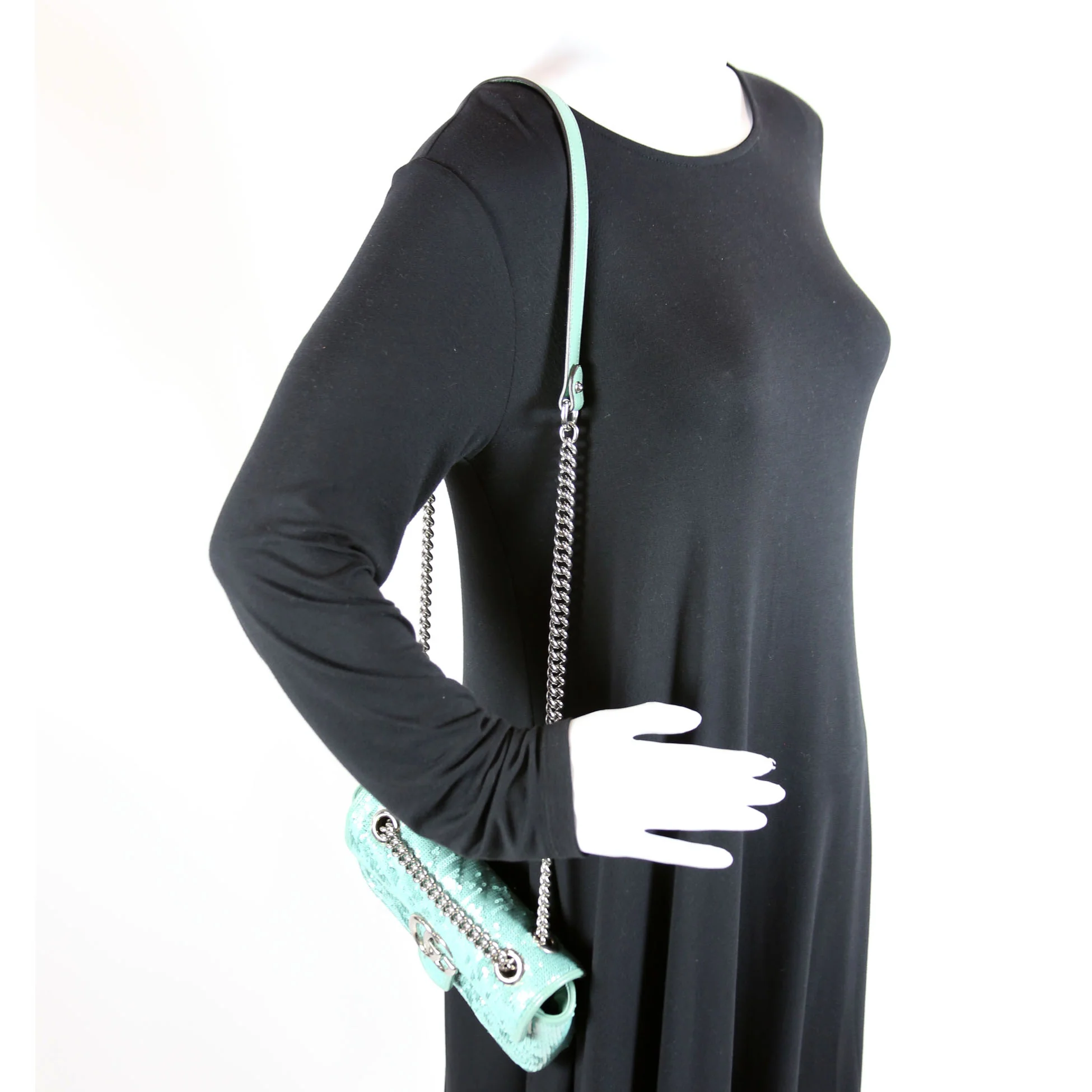 446744 Marmont Sequin Shoulder Mini Flap Teal - Image 9