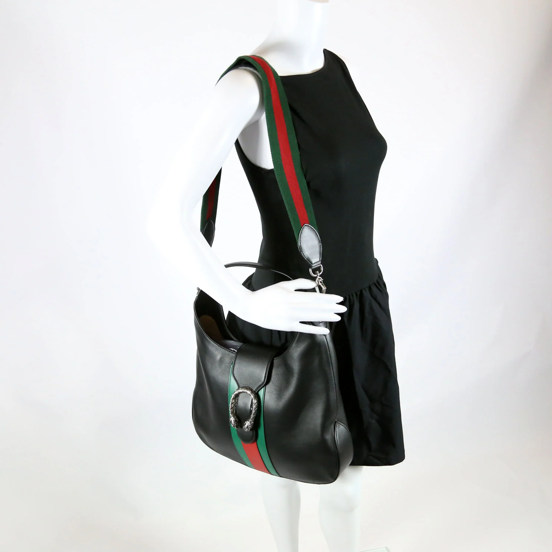 44687 Web Stripe Dionysus Leather Hobo Black - Image 11