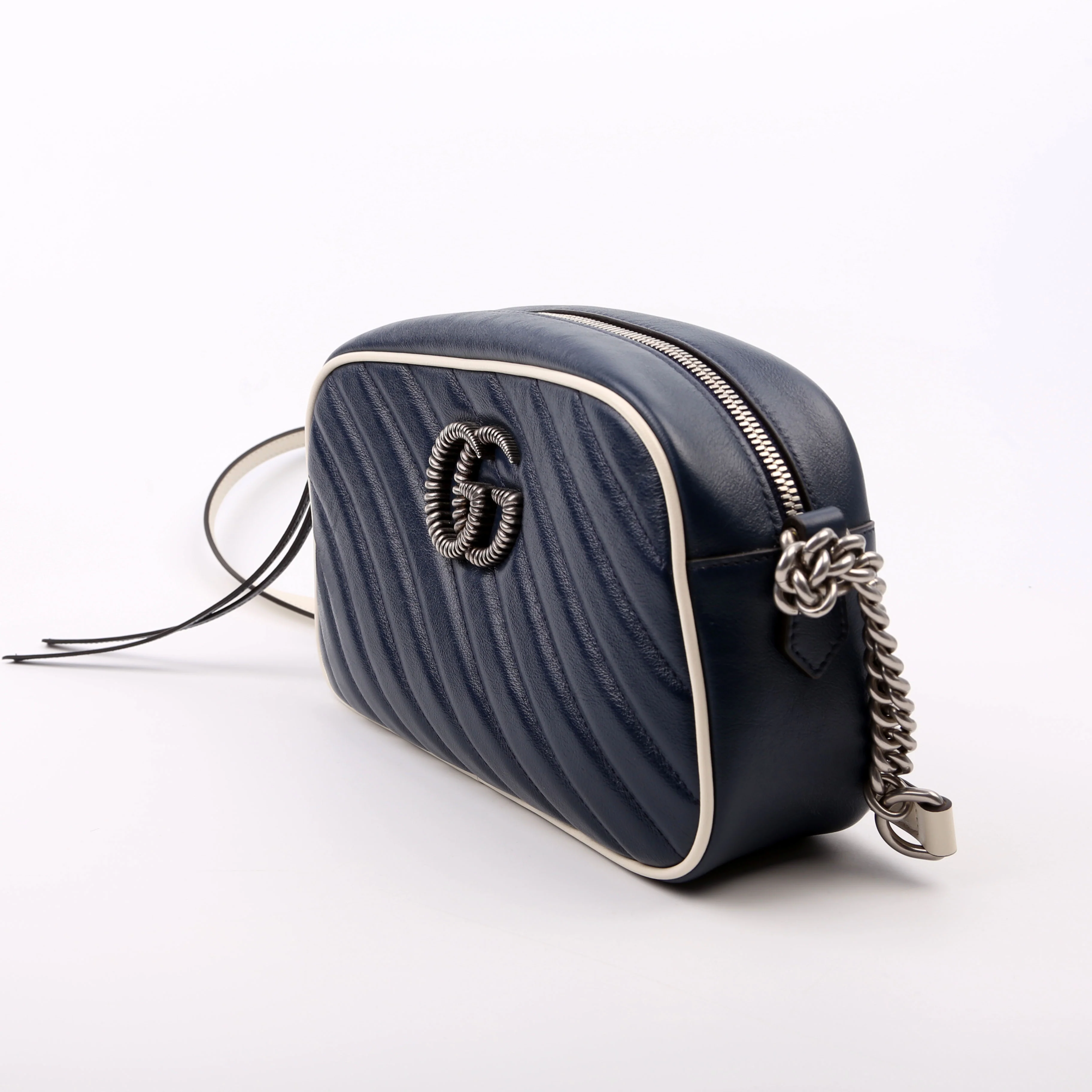 447632 Marmont Small Leather Camera Blue/White - Image 3