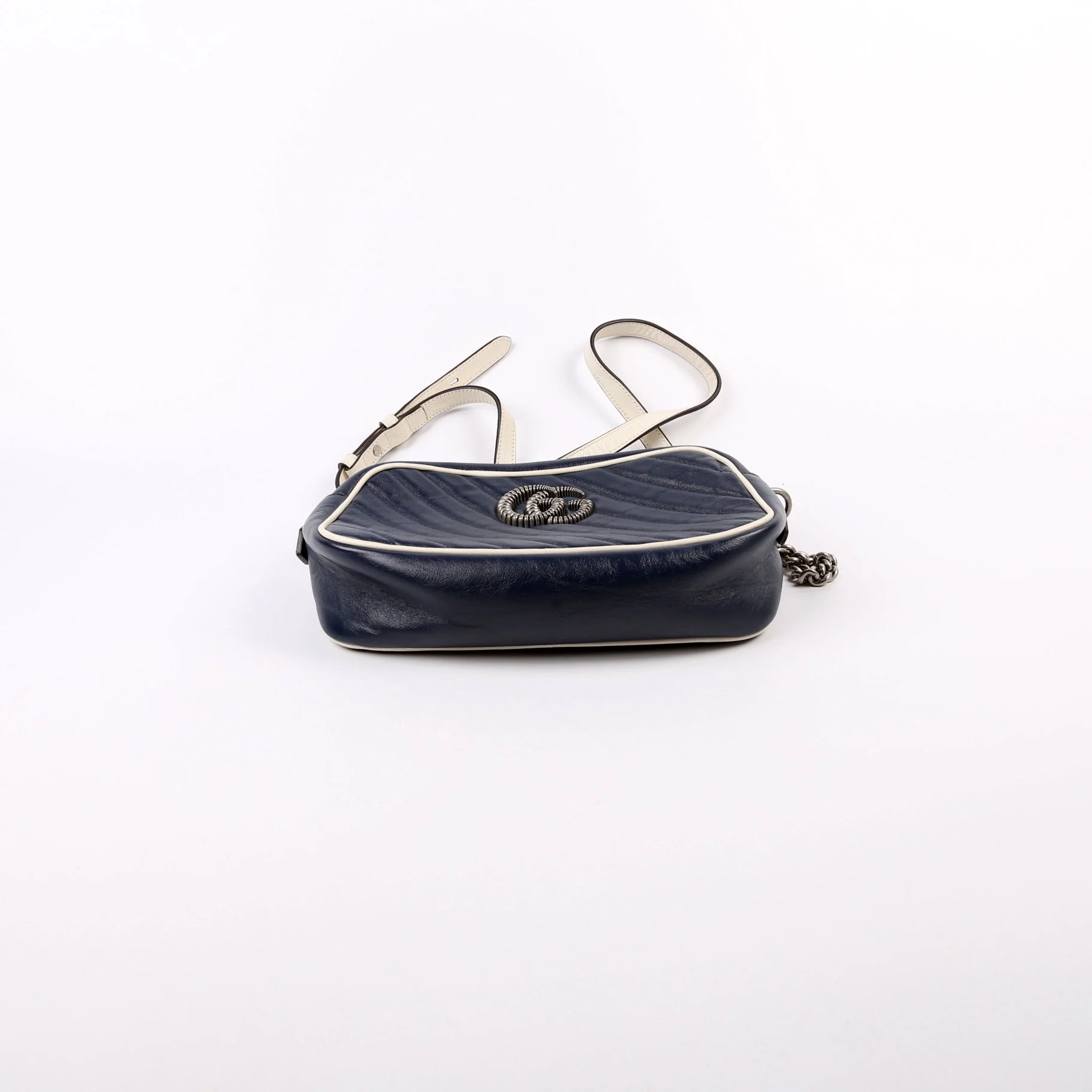 447632 Small Leather Camera Blue - Image 4
