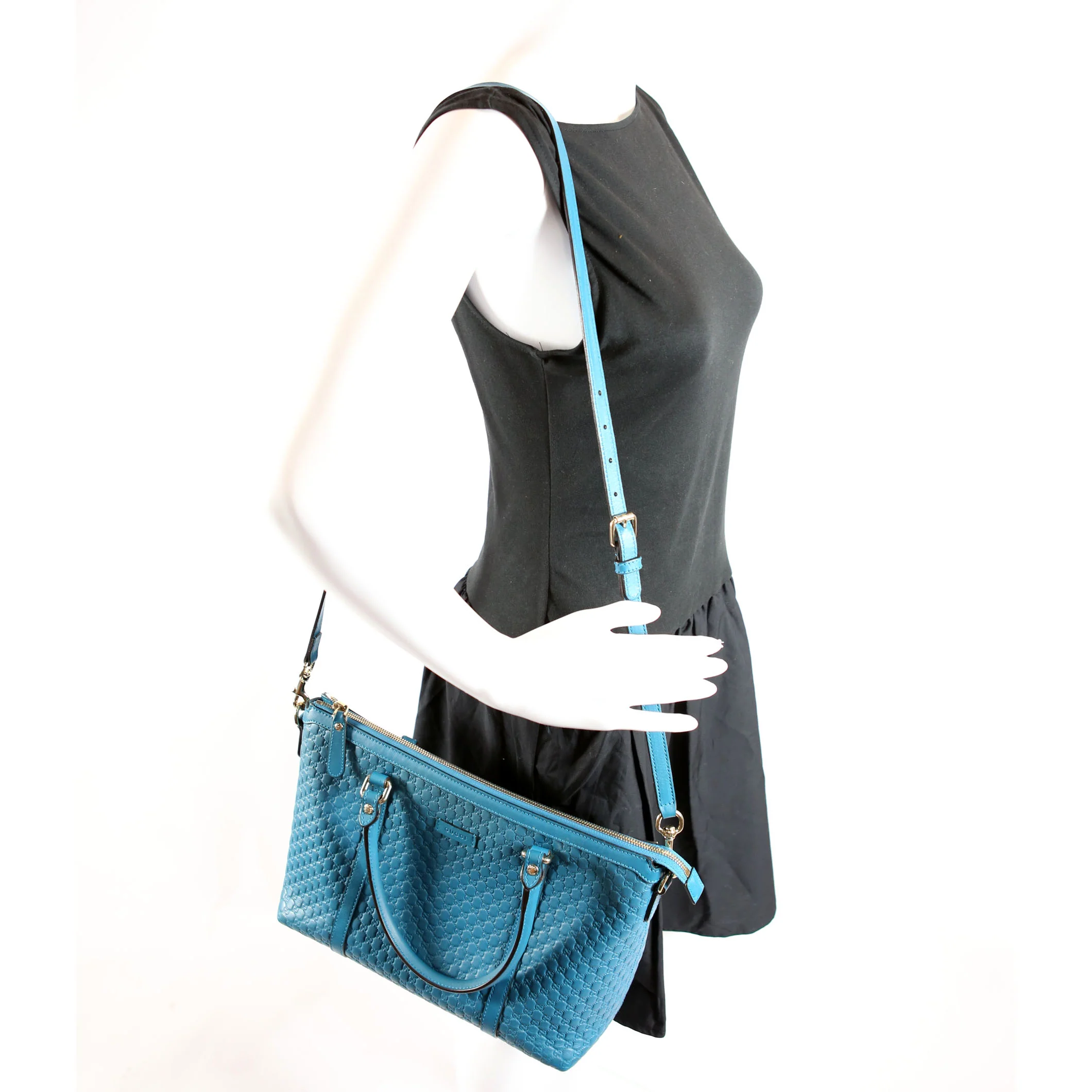 449656 Marguax Satchel Micrio Guccissima Teal - Image 13