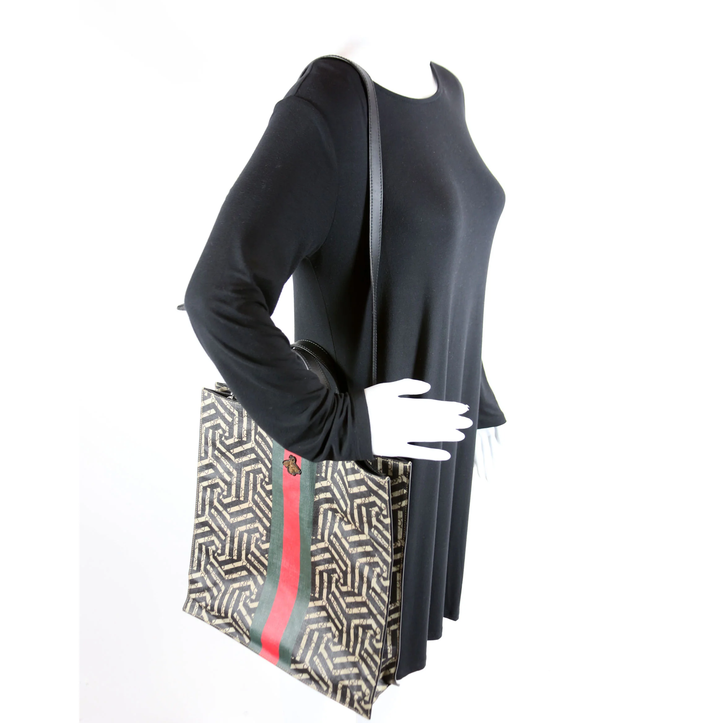 450950 Soft GG Supreme Caleido Web Vertical Tote Black/Beige - Image 13