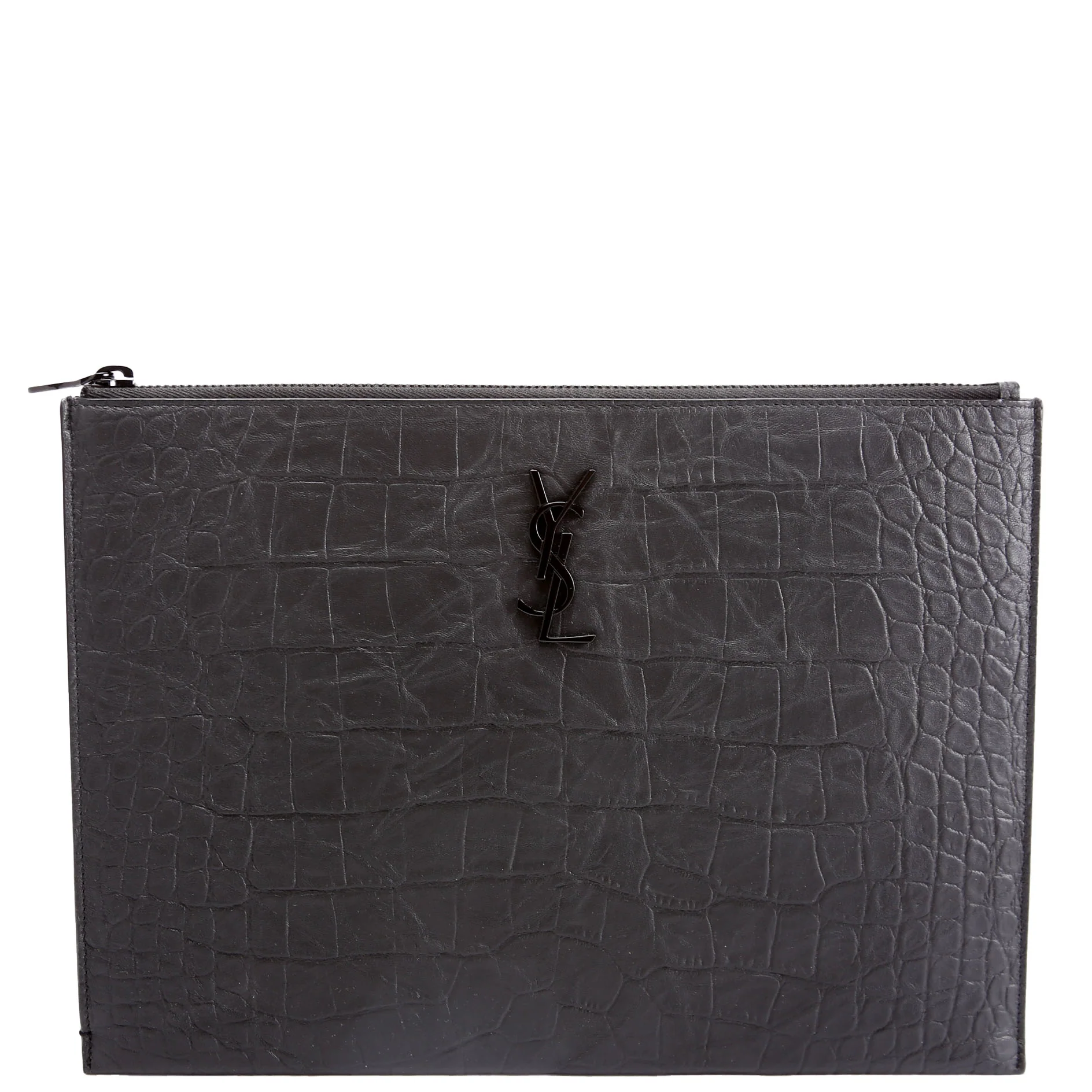 453249 Cassandre Crocodile Embossed Zipped Pouch Black