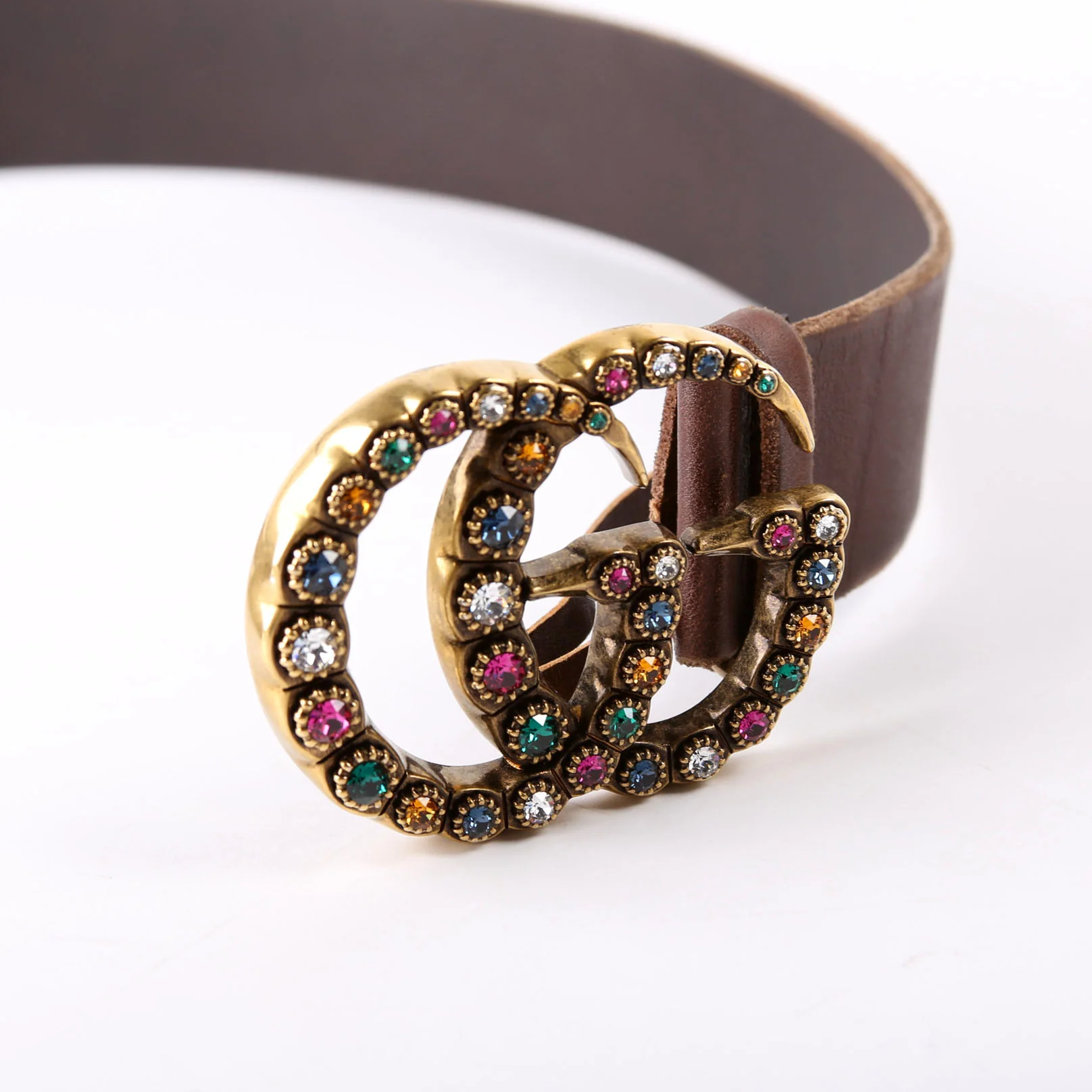 476341 Crystal GG Leather Belt Size 85/34 Brown - Image 6