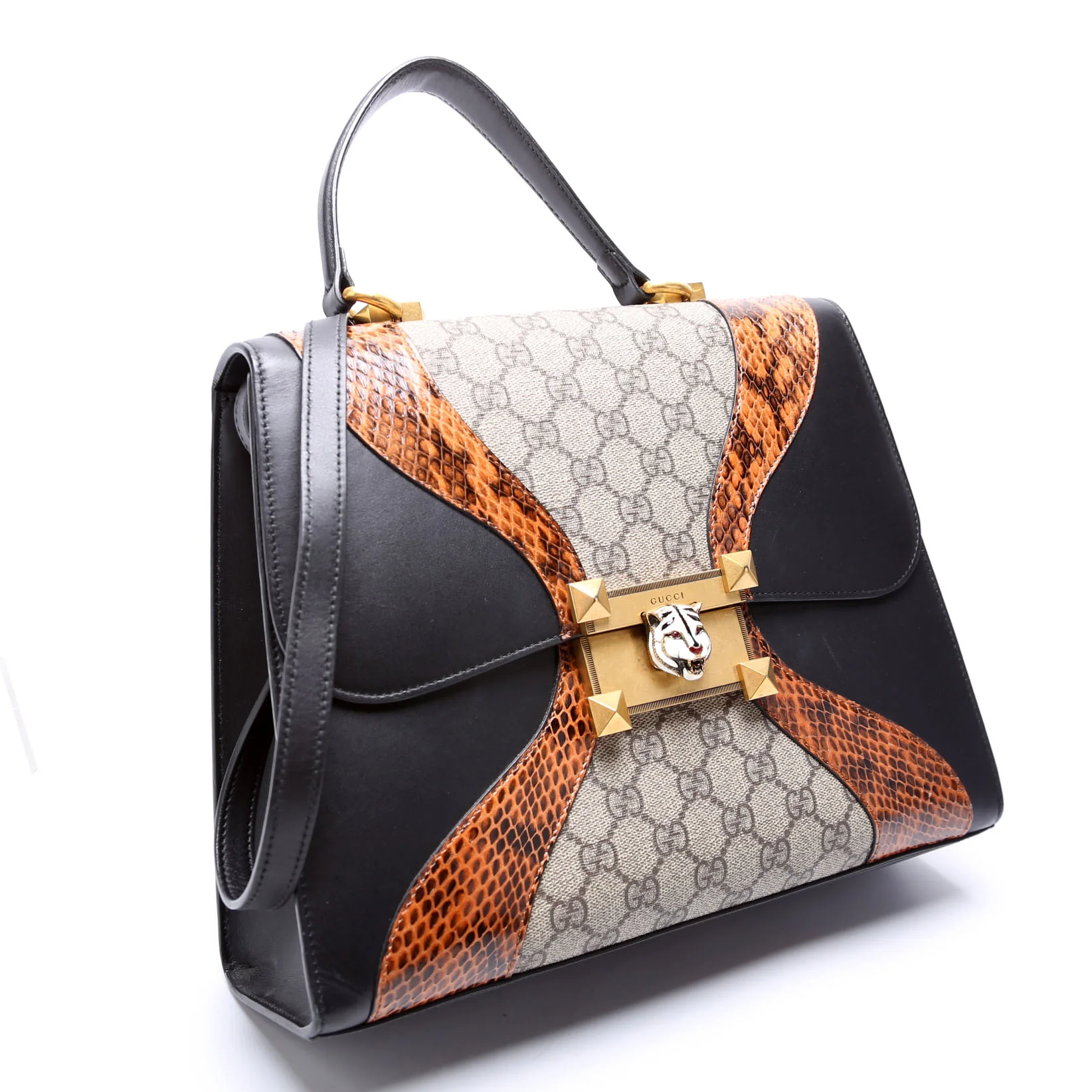476435 GG Supreme/Snakeskin Osiride Medium Top Handle Bag Black/Beige - Image 2