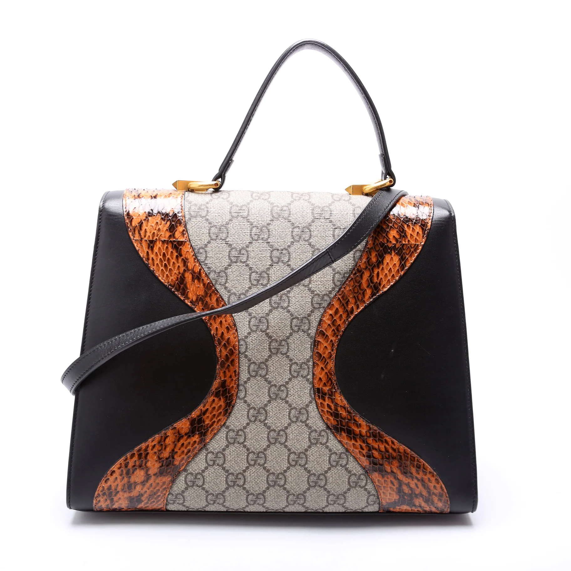 476435 GG Supreme/Snakeskin Osiride Medium Top Handle Bag Black/Beige - Image 3