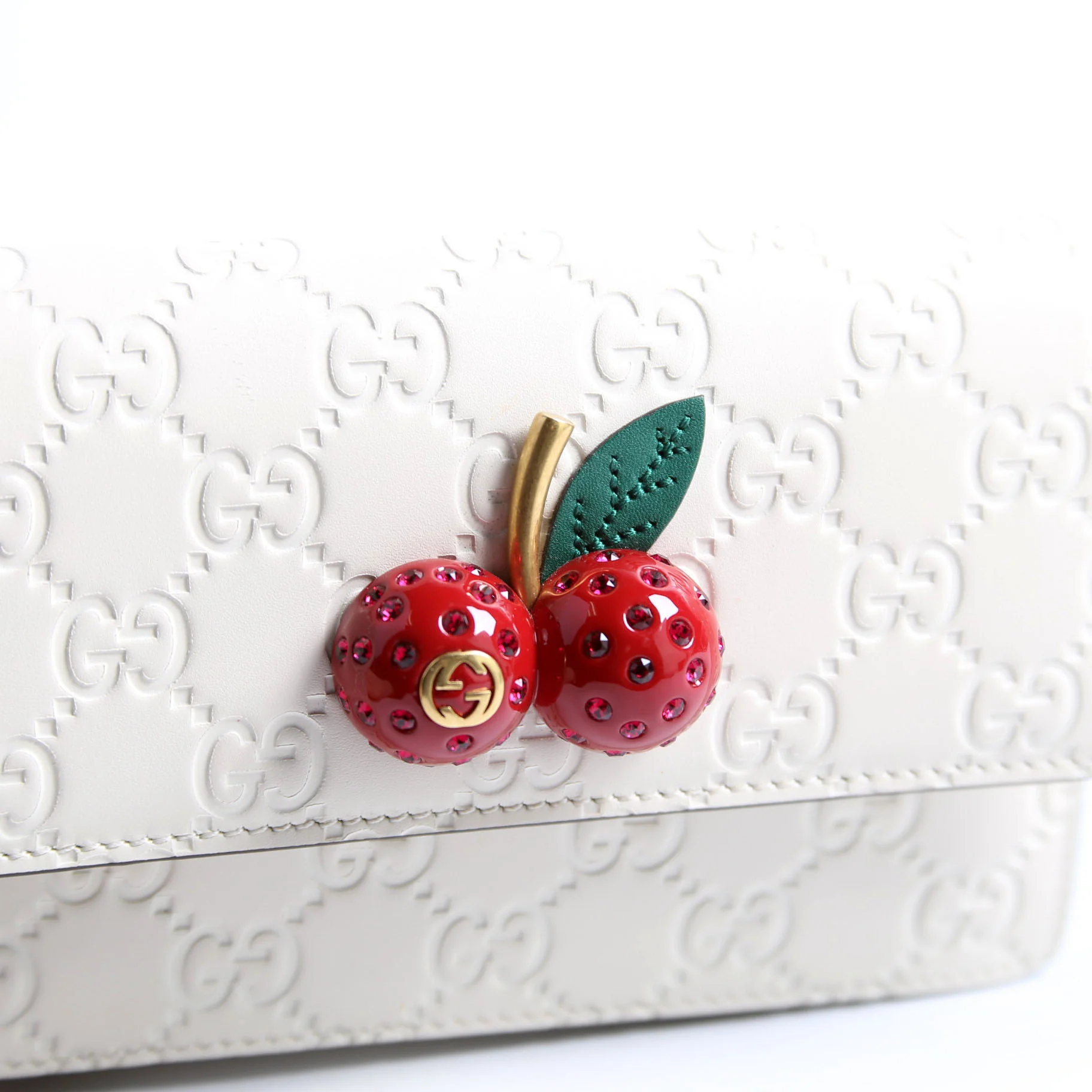 481291 GG Leather Cherries Mini Bag Ivory/Red - Image 10