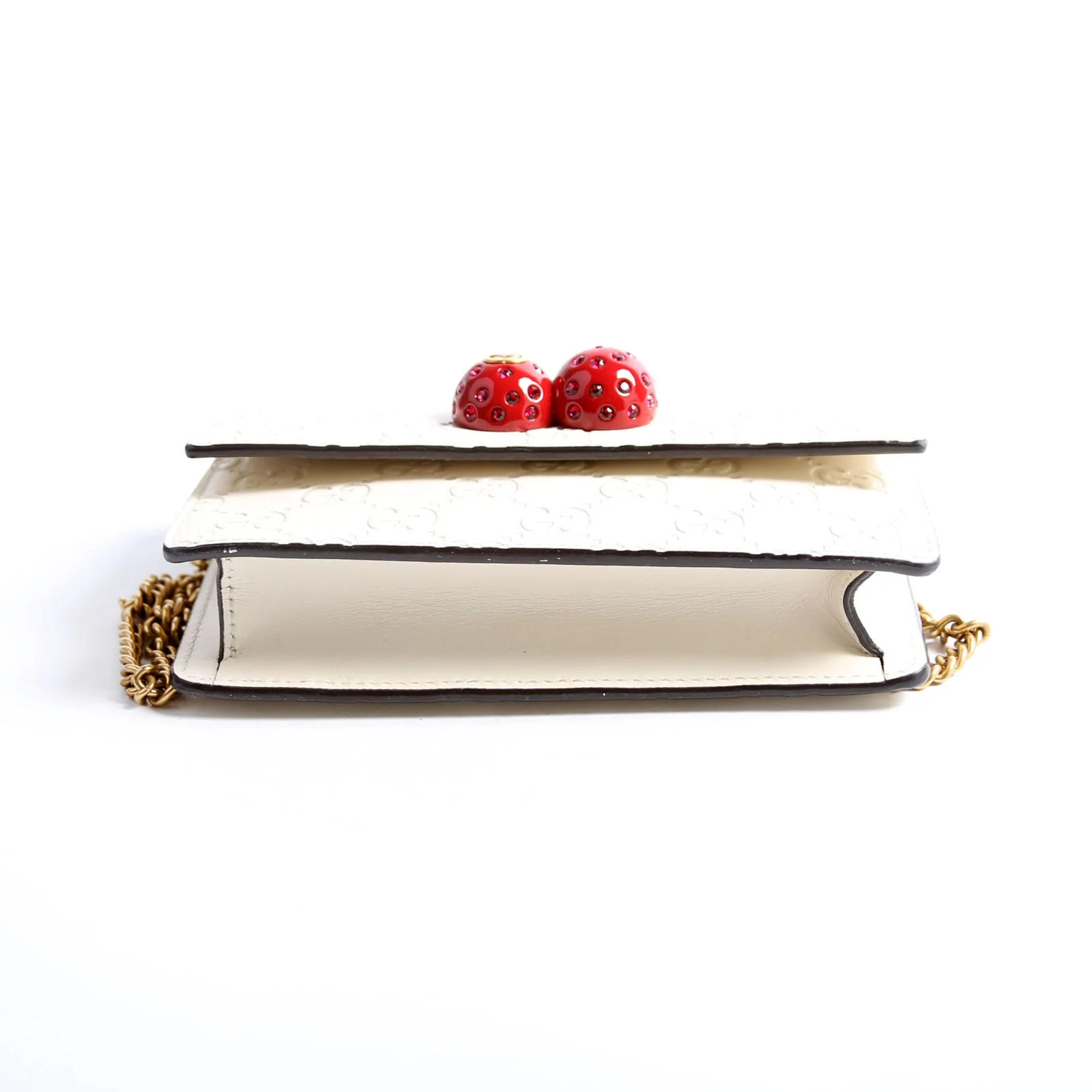 481291 GG Leather Cherries Mini Bag Ivory/Red - Image 5