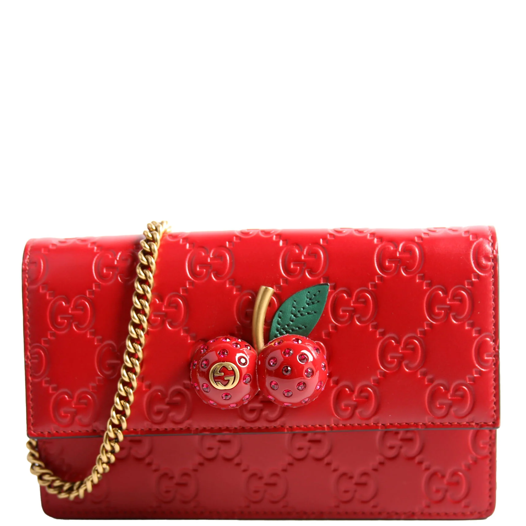 481291 GG Leather Cherries Mini Bag Red