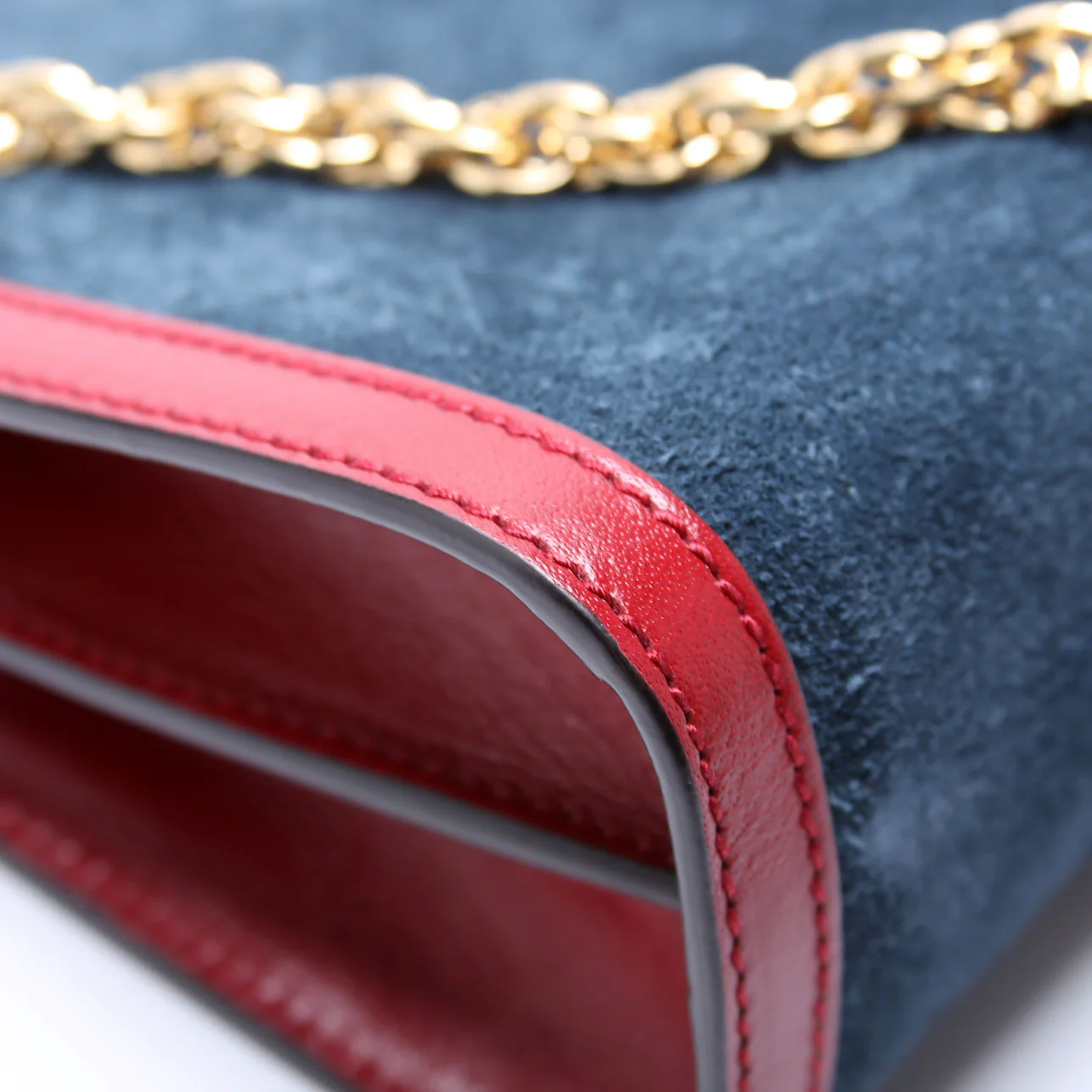 503877 Ophidia Suede Shoulder Small Navy/Red - Image 5