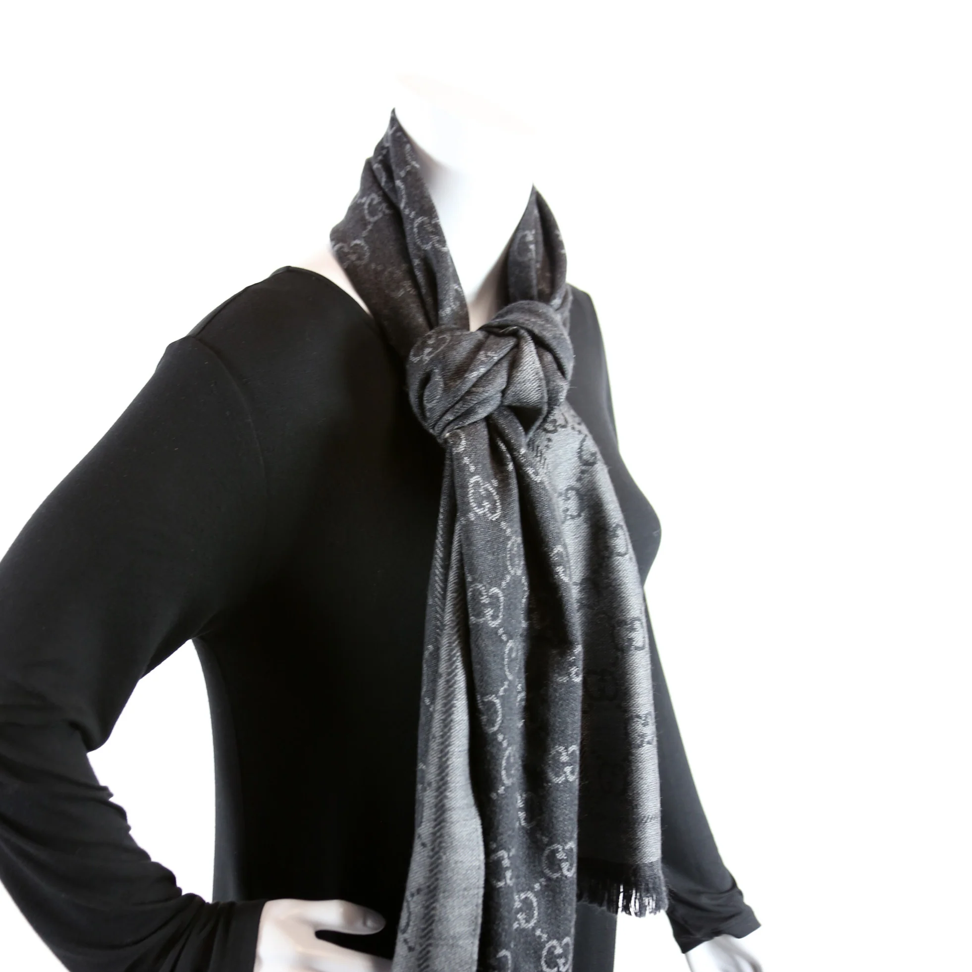 508313 GG Wool Scarf Grey - Image 6