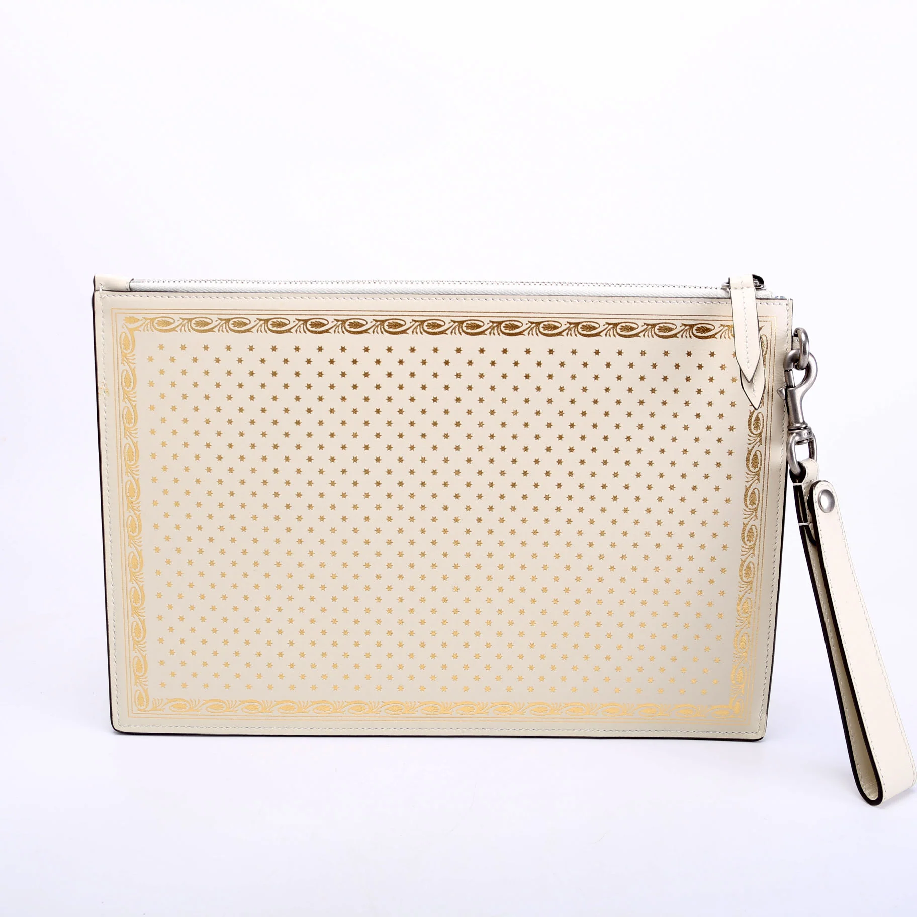 510489 X Sega Guccy Stars Calfskin Wristlet Pouch White/Gold - Image 3
