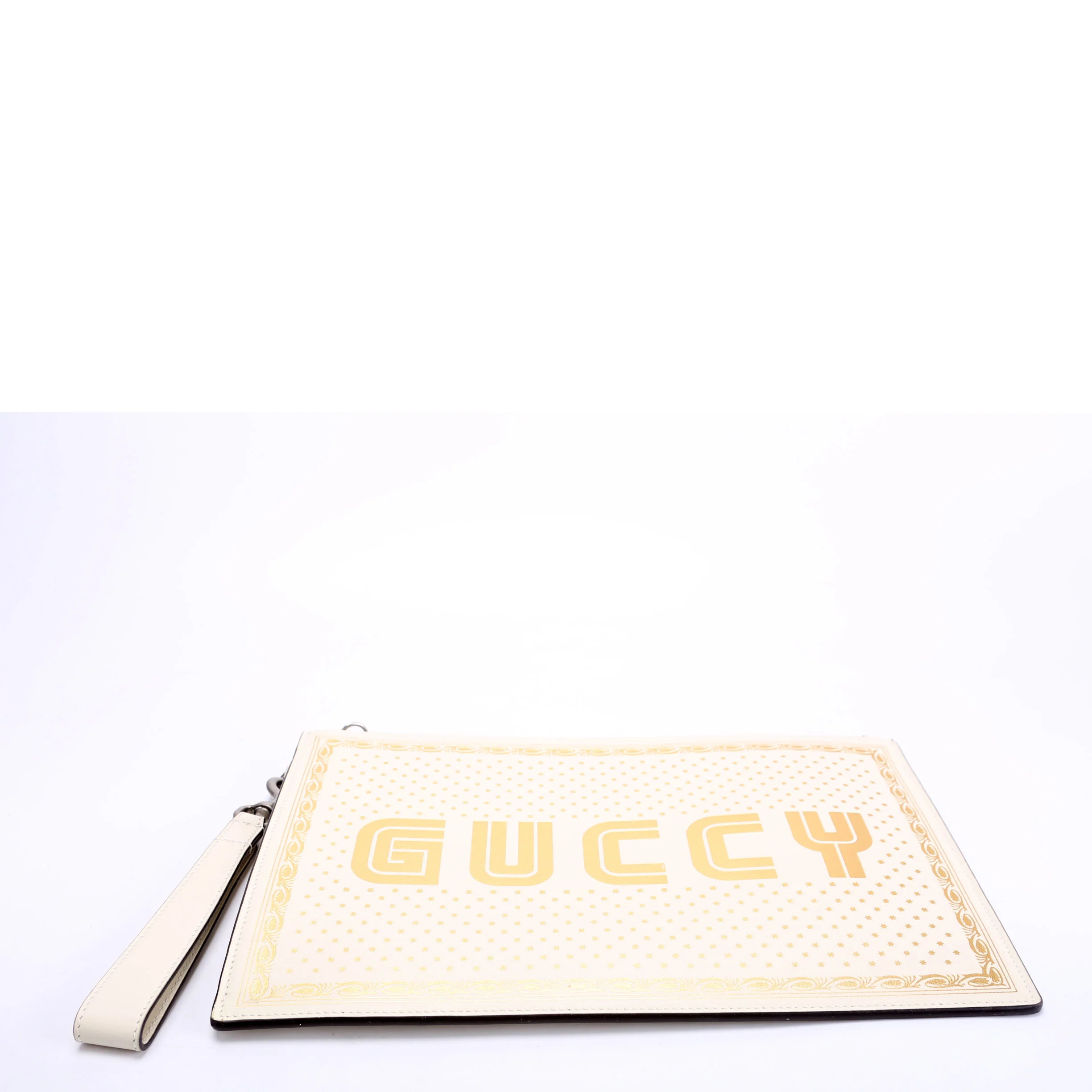 510489 X Sega Guccy Stars Calfskin Wristlet Pouch White/Gold - Image 4