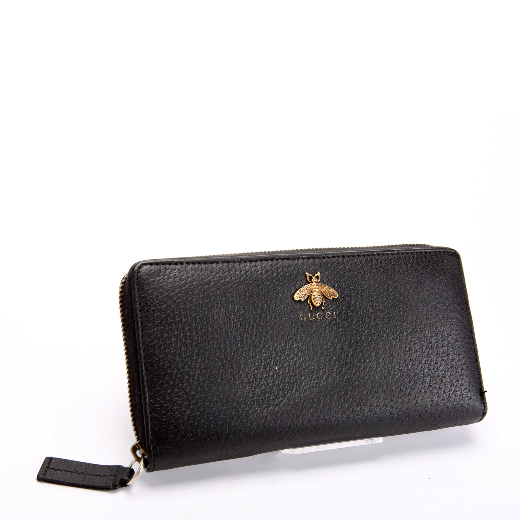 523667 Animalier Bee Leather Zip Around Long Wallet Black - Image 2