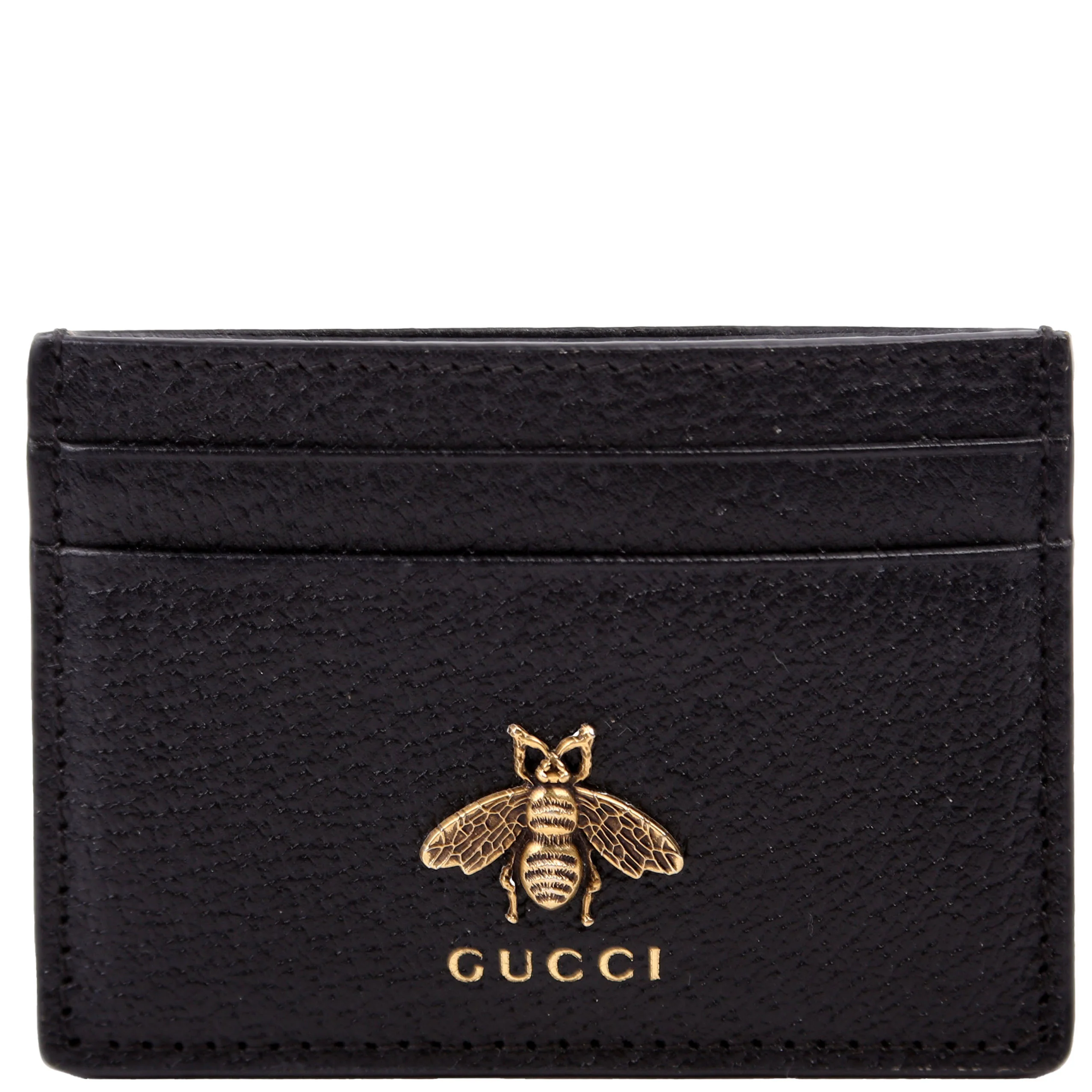 523685 Animalier Leather Card Holder Black
