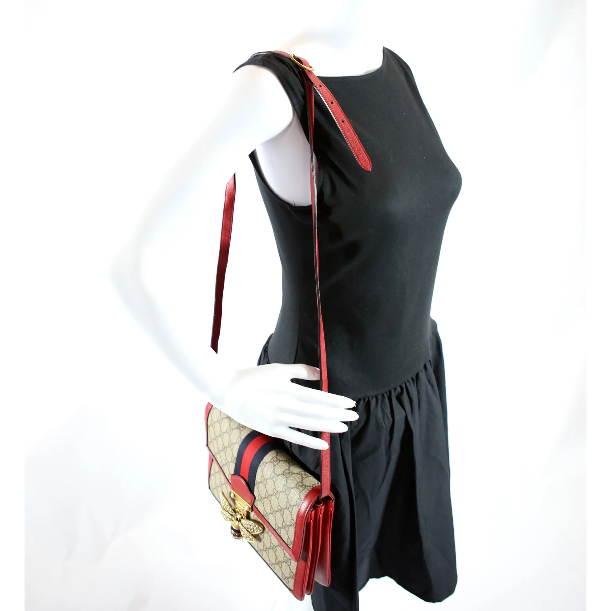 524356 GG Supreme Queen Margaret Medium Shoulder Bag Beige/Red - Image 12