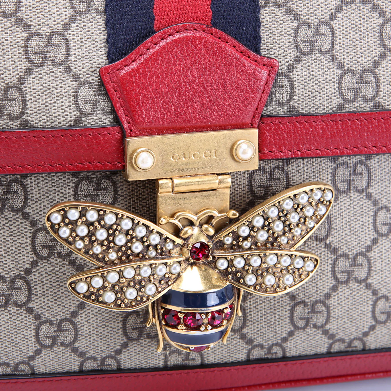 524356 GG Supreme Queen Margaret Medium Shoulder Bag Beige/Red - Image 6