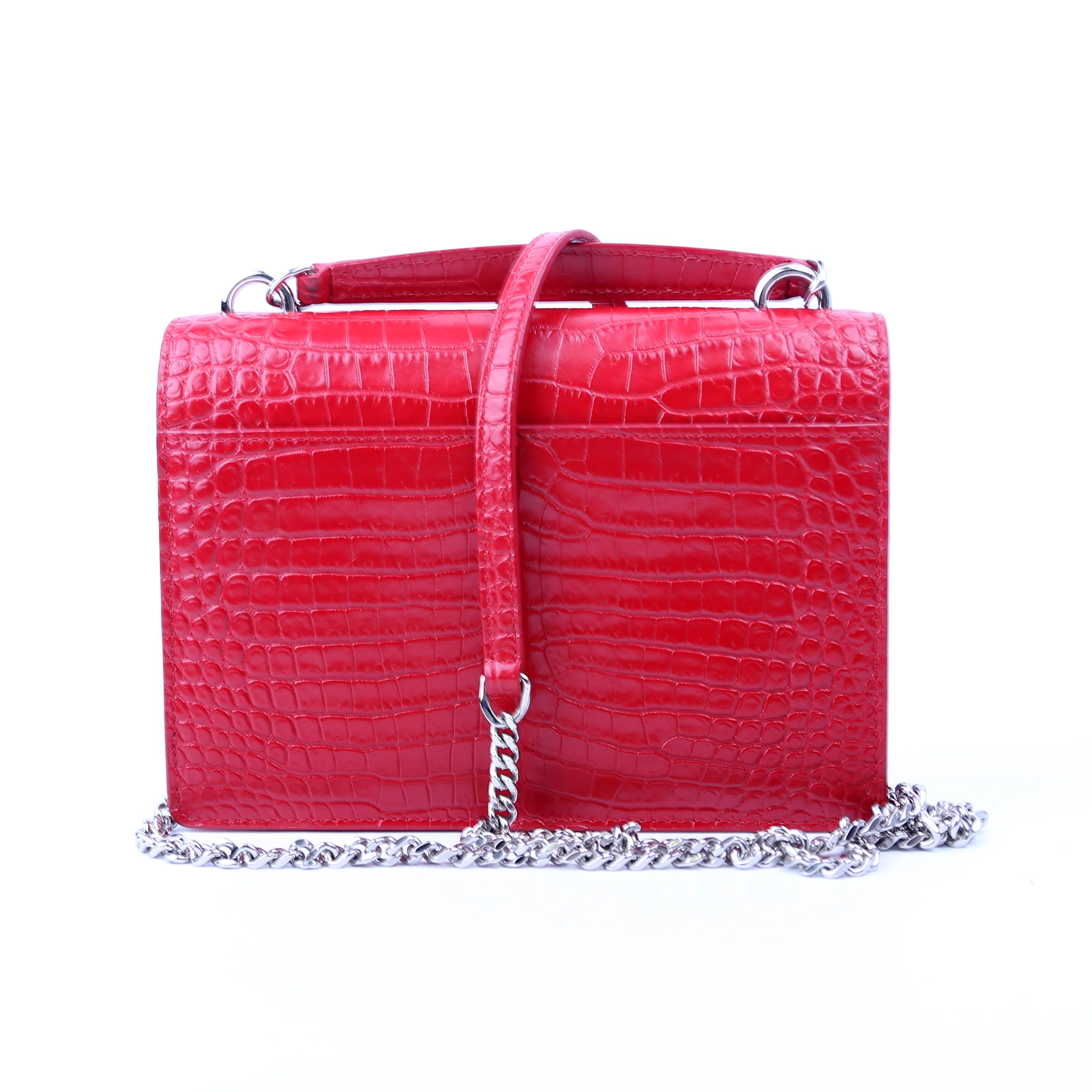 533026 Sunset Chain Wallet Croc Embossed Red - Image 2
