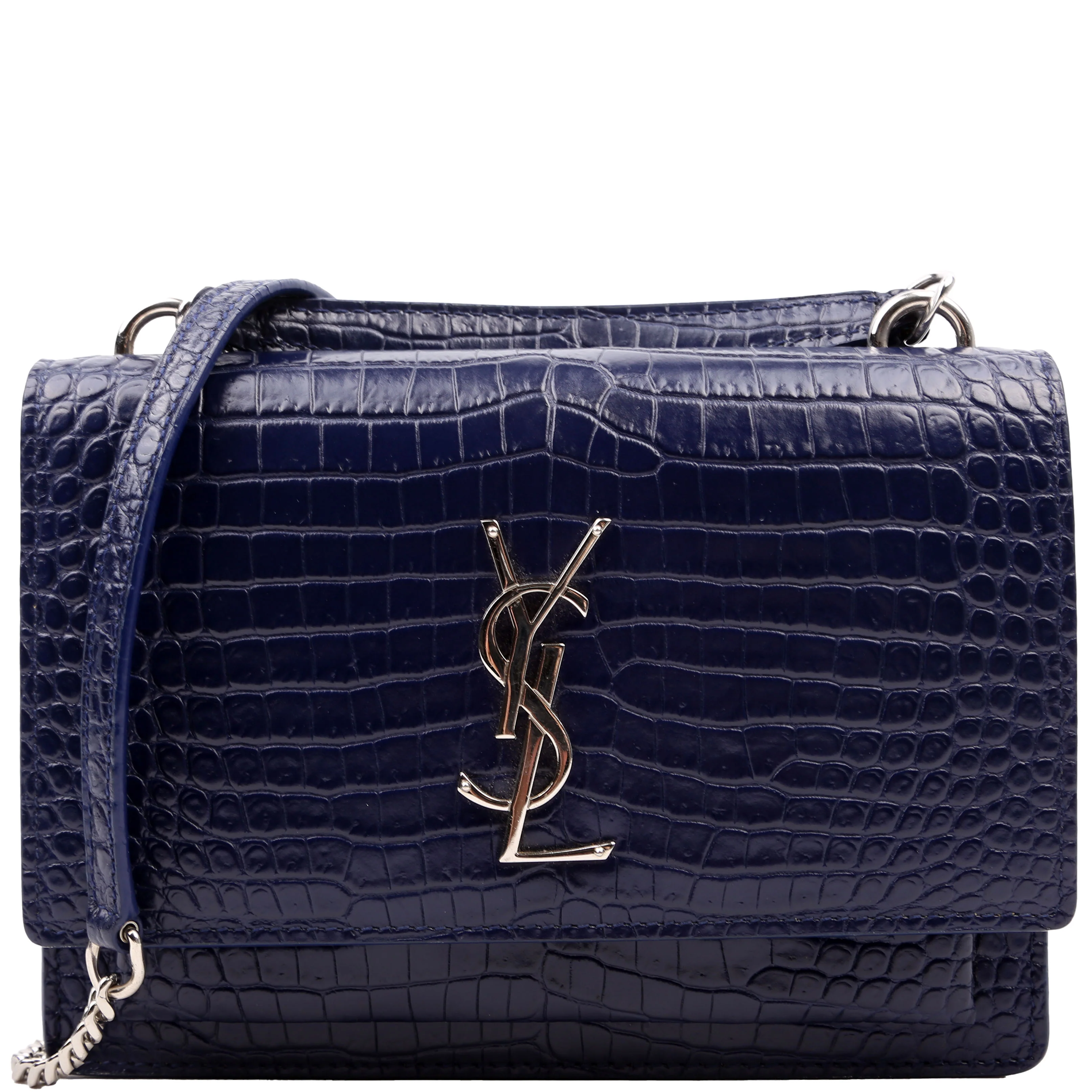 533026 Sunset Chain Wallet Crocodile Leather Blue