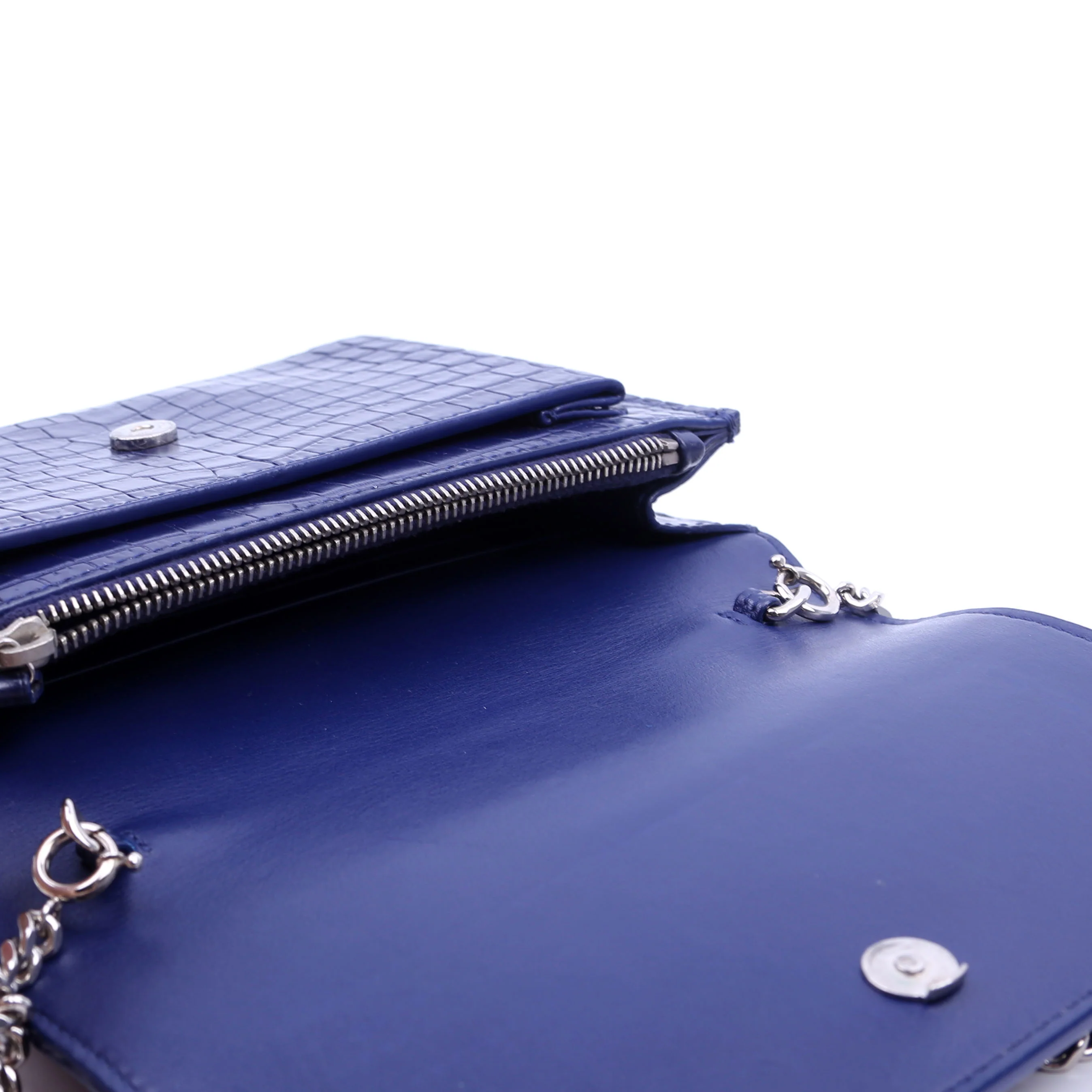 533026 Sunset Chain Wallet Crocodile Leather Blue - Image 11