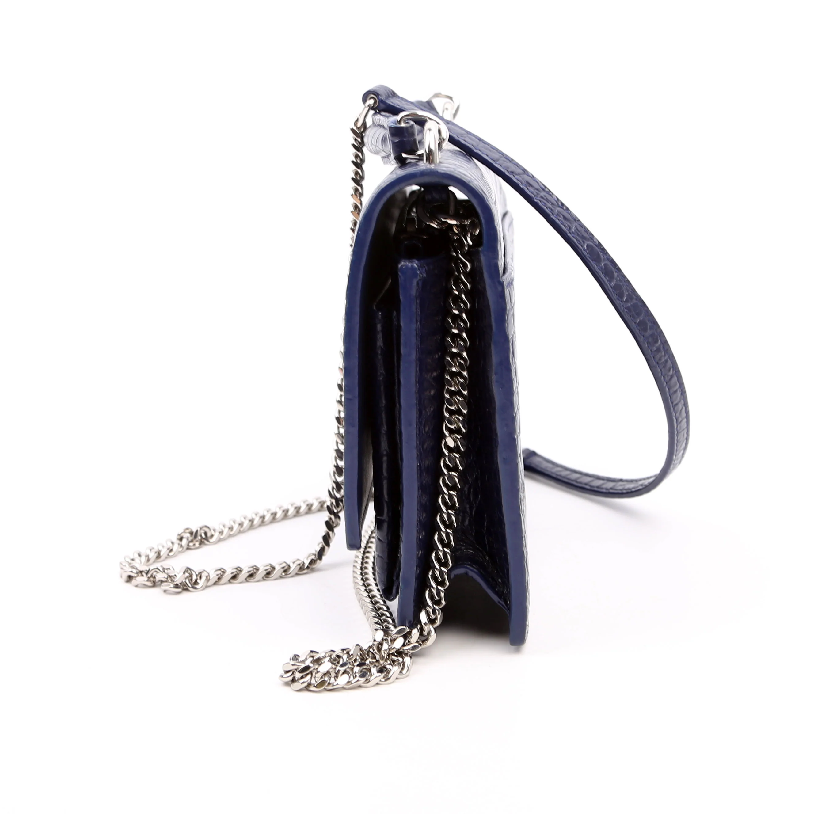 533026 Sunset Chain Wallet Crocodile Leather Blue - Image 4