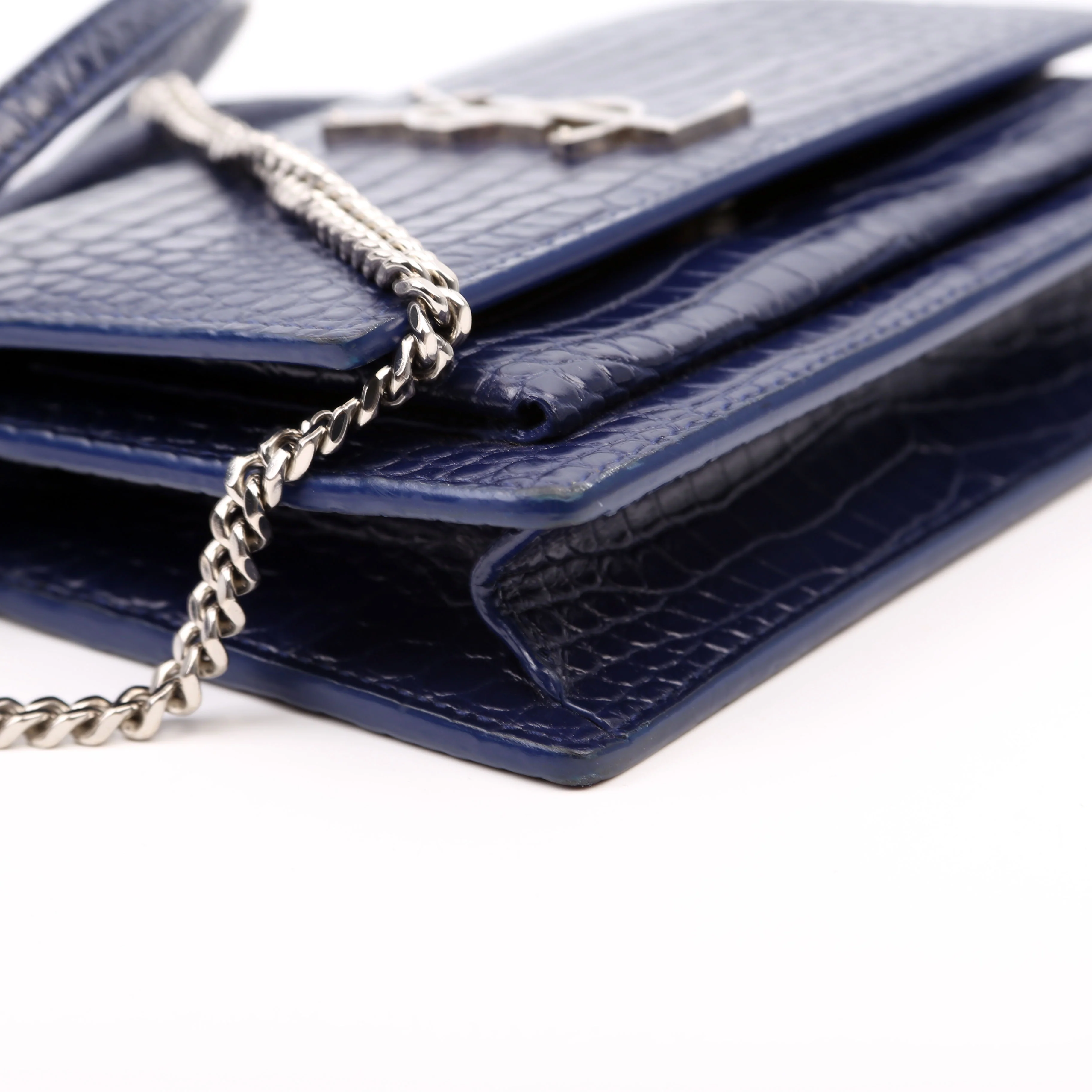 533026 Sunset Chain Wallet Crocodile Leather Blue - Image 6