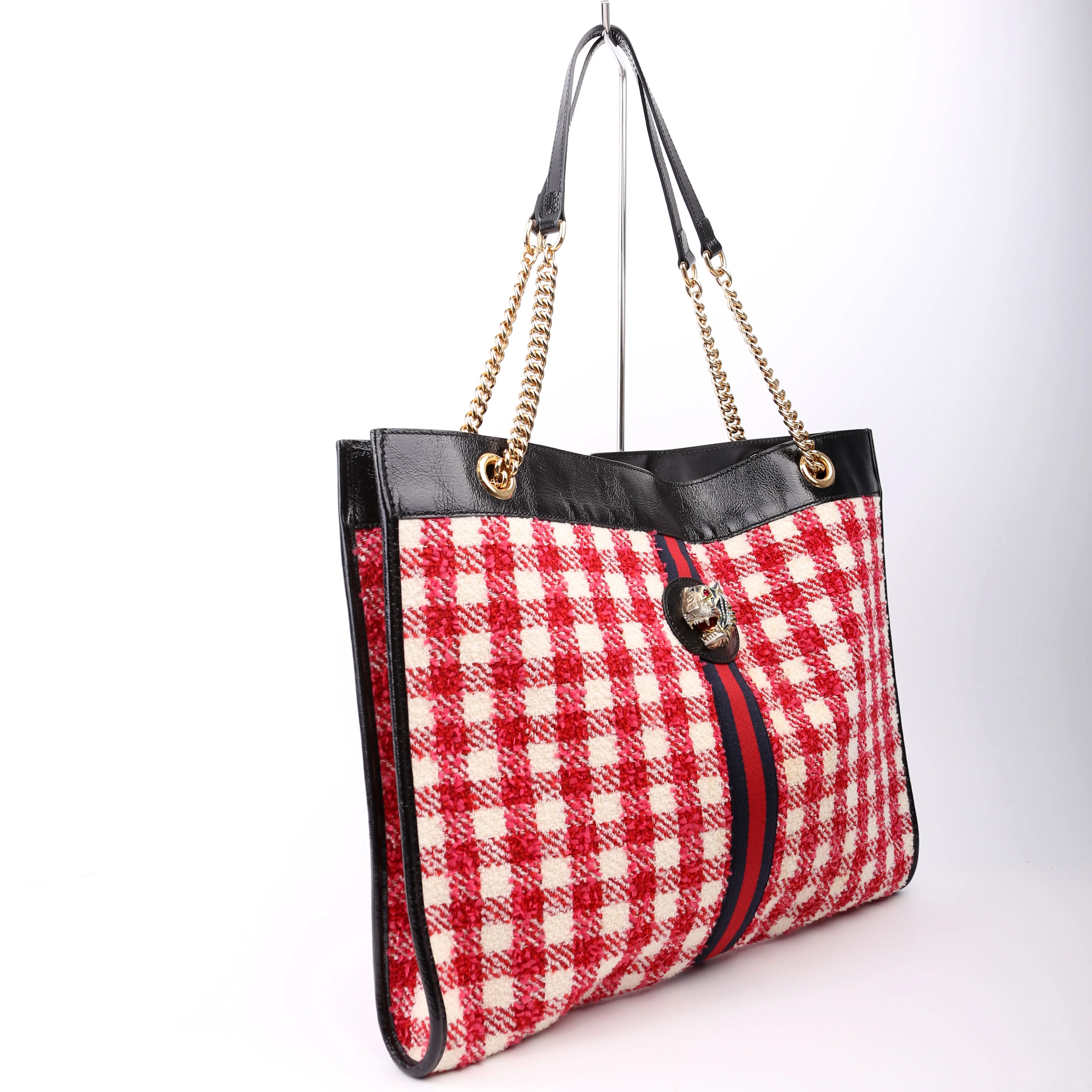 537219 Rajah Chain GG Tweed Tote Red/Pink - Image 2