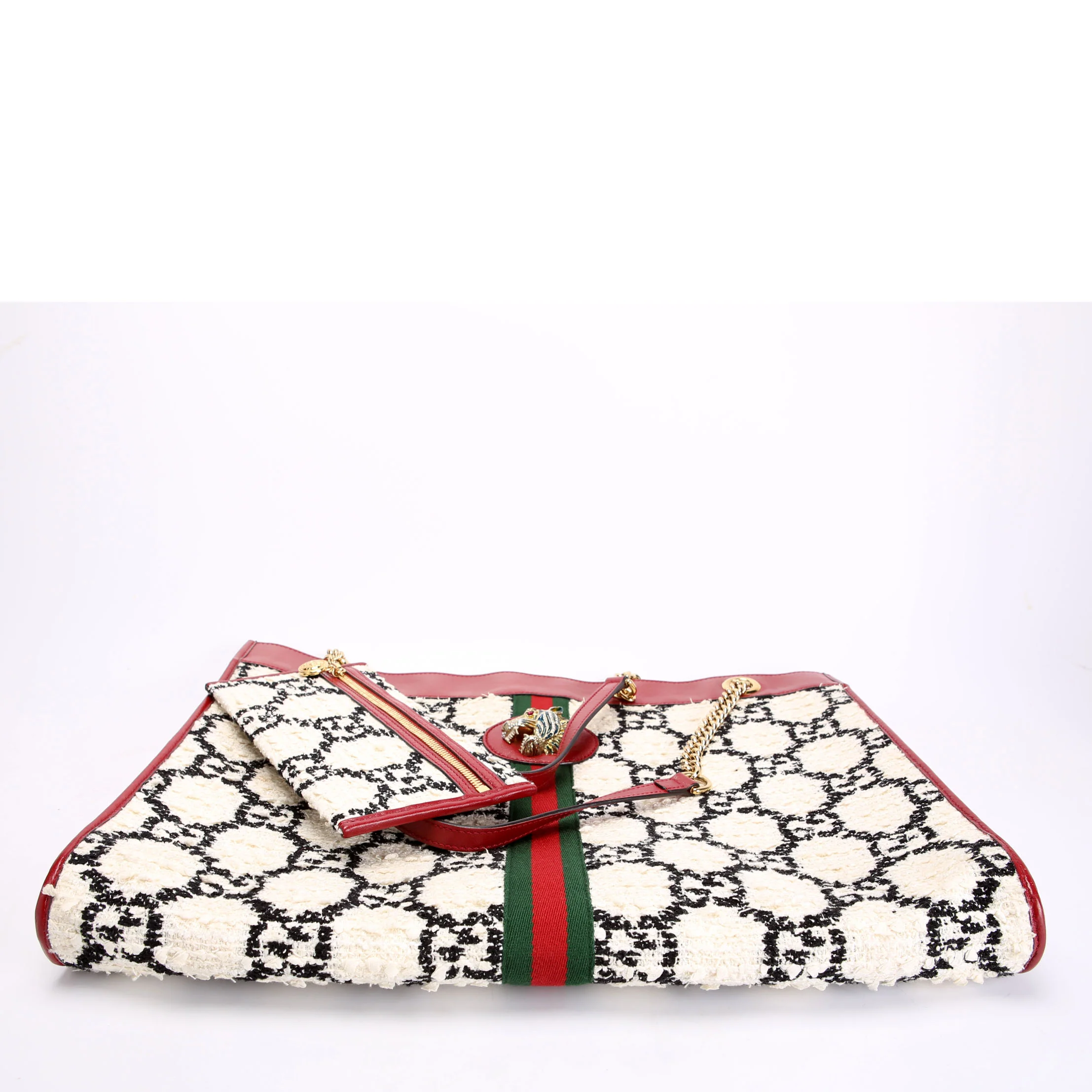 537219 Rajah Chain GG Tweed Tote White/Red - Image 4