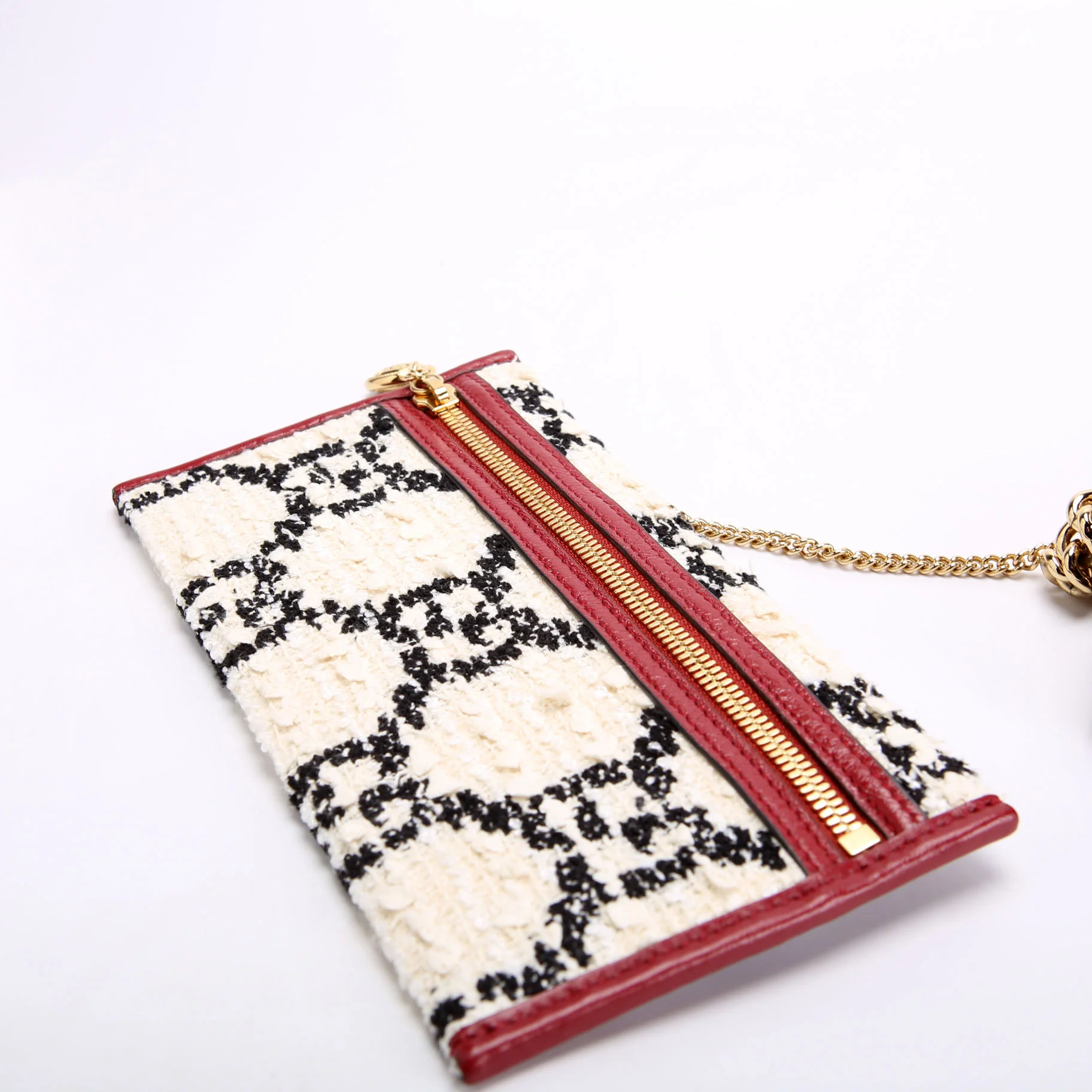 537219 Rajah Chain GG Tweed Tote White/Red - Image 7