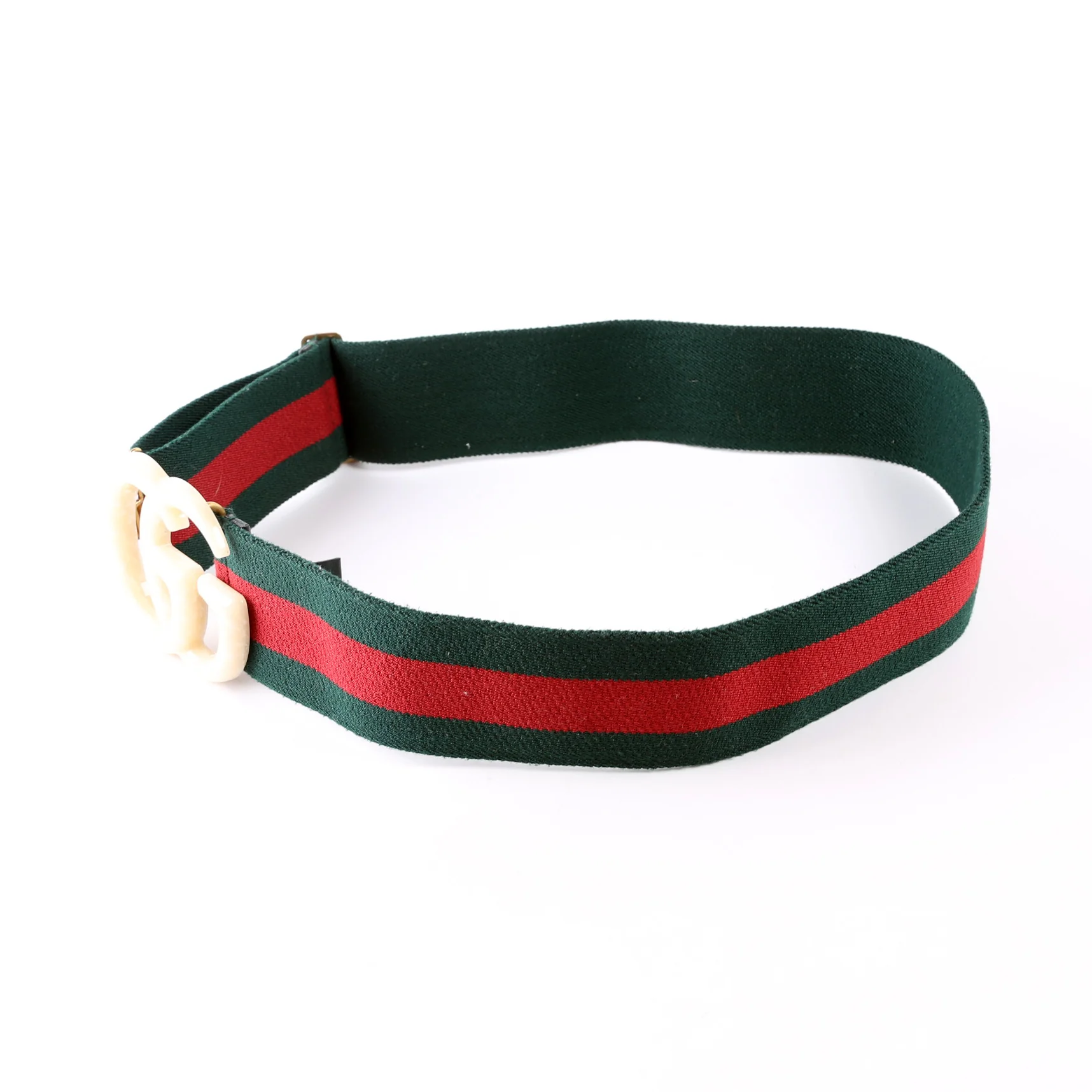 550107 Web Elastic GG Plexi Belt 85/34 Ivory/Green - Image 2