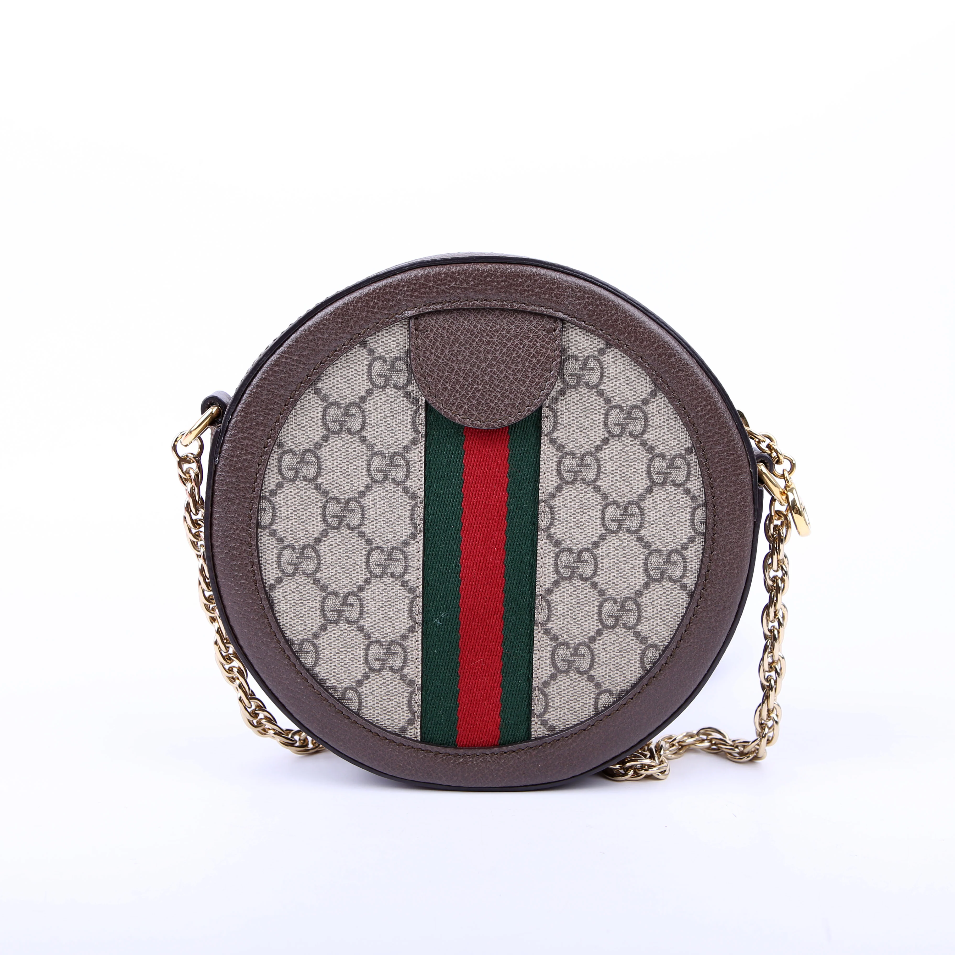 550618 Ophidia Leather Round Small Crossbody Brown - Image 3