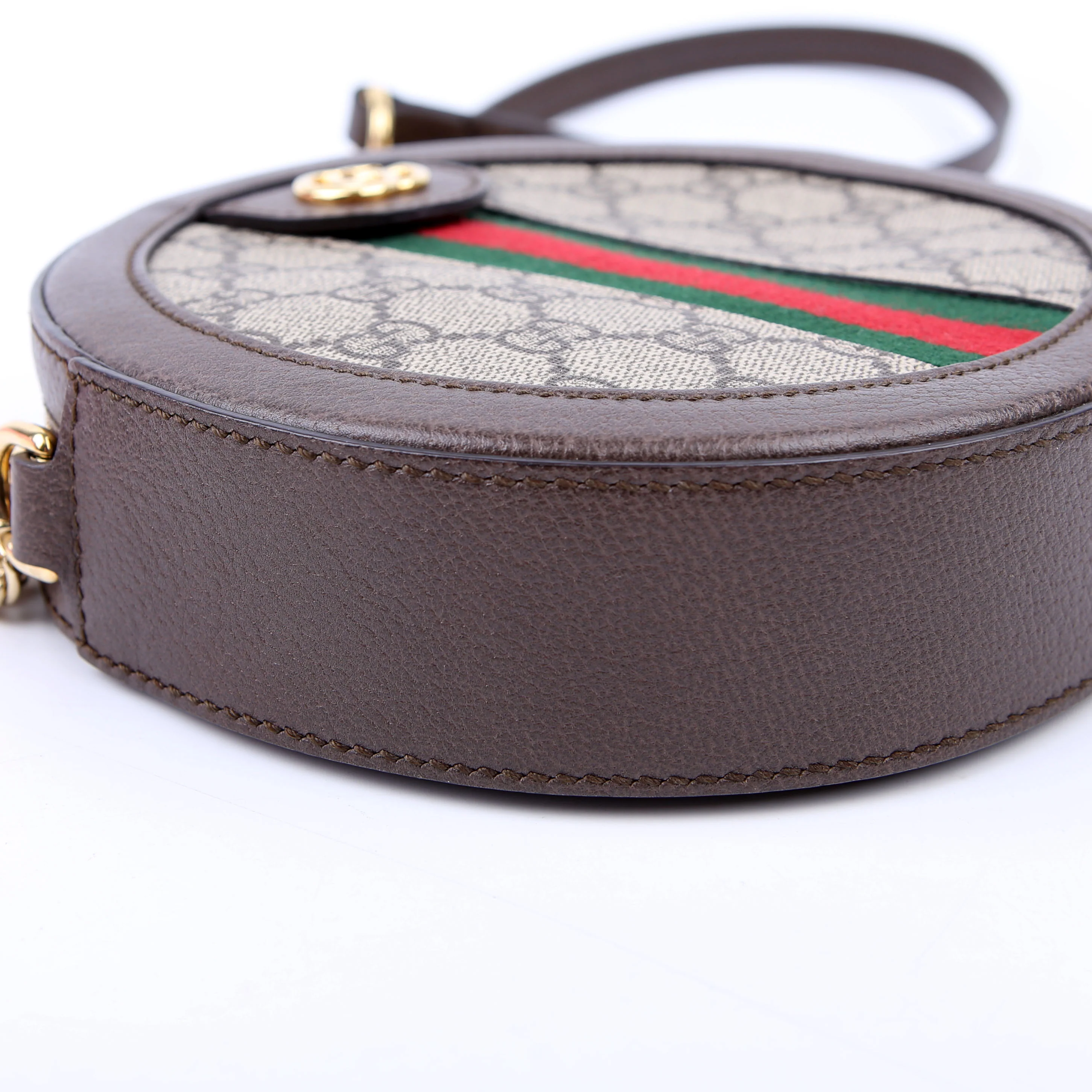 550618 Ophidia Leather Round Small Crossbody Brown - Image 5