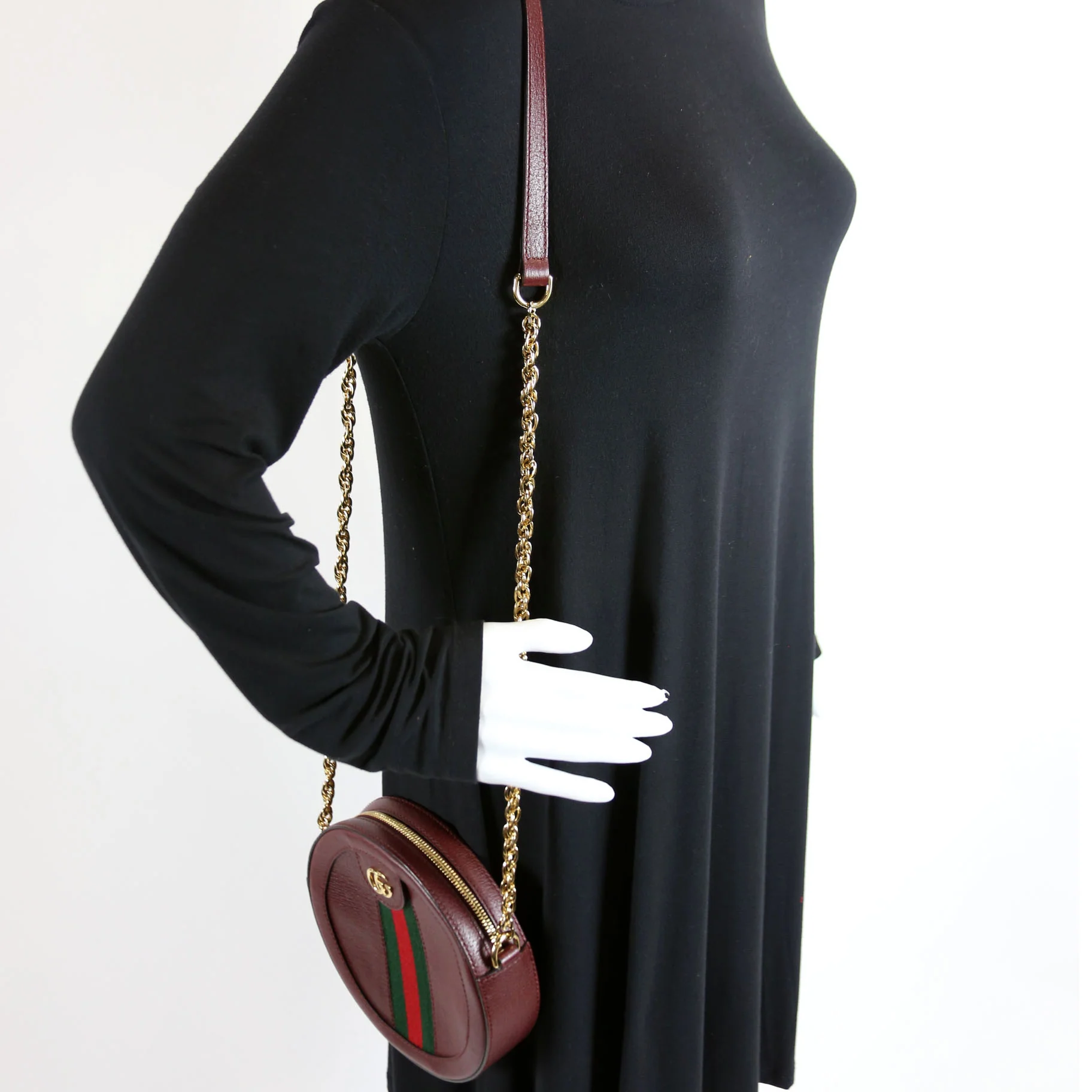 550618 Ophidia Leather Round Small Crossbody Burgundy - Image 10
