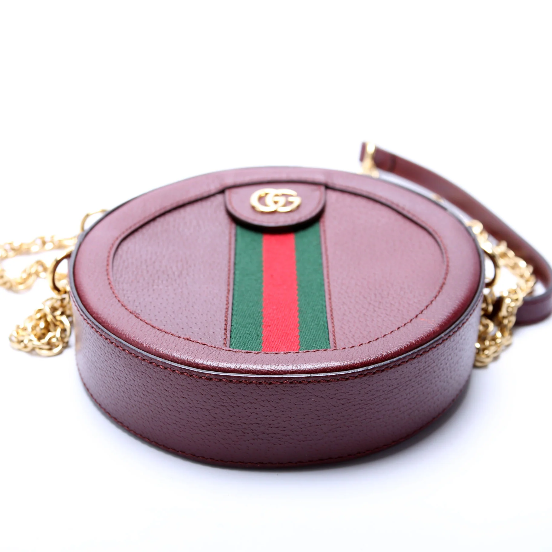 550618 Ophidia Leather Round Small Crossbody Burgundy - Image 4