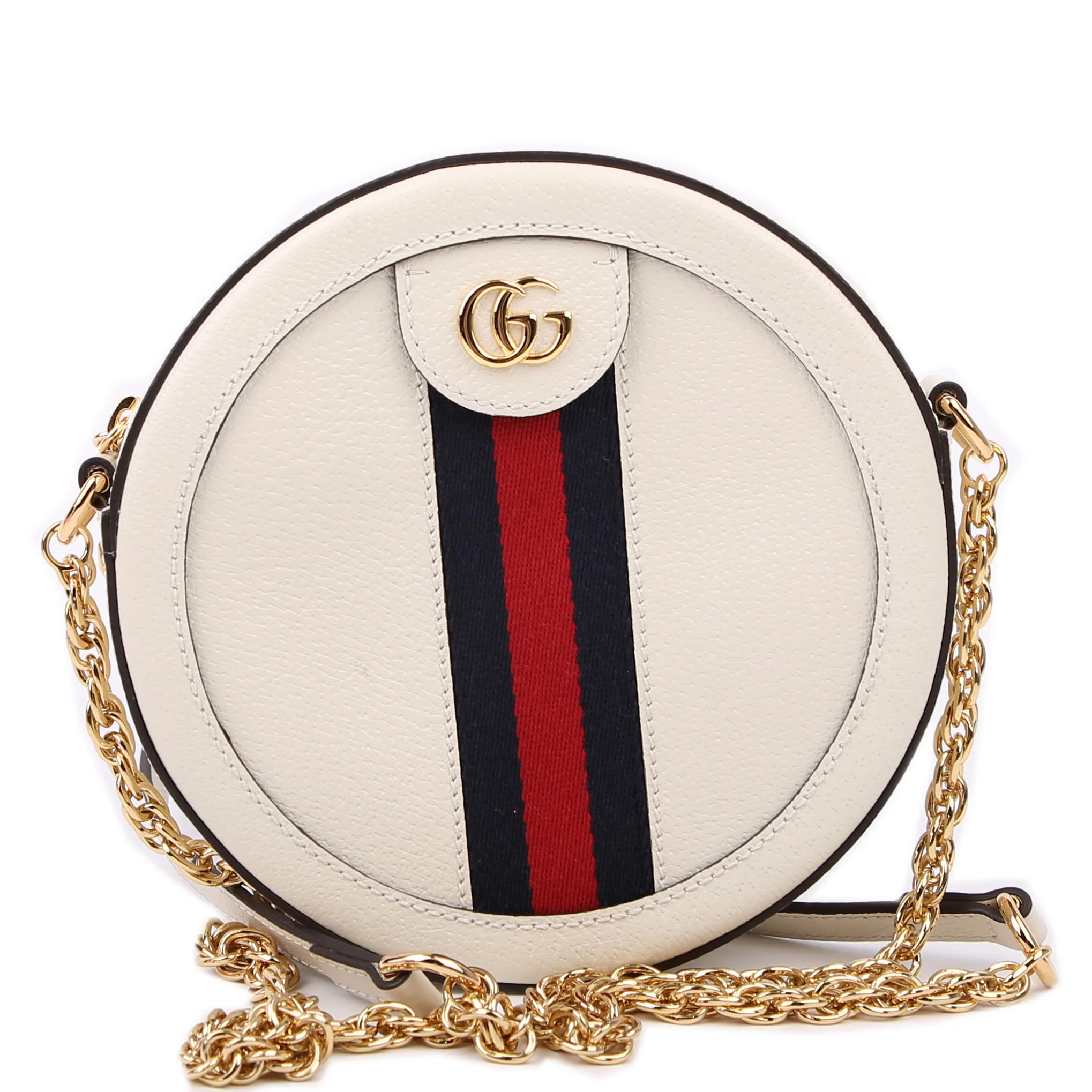 550618 Ophidia Leather Round Small Crossbody White