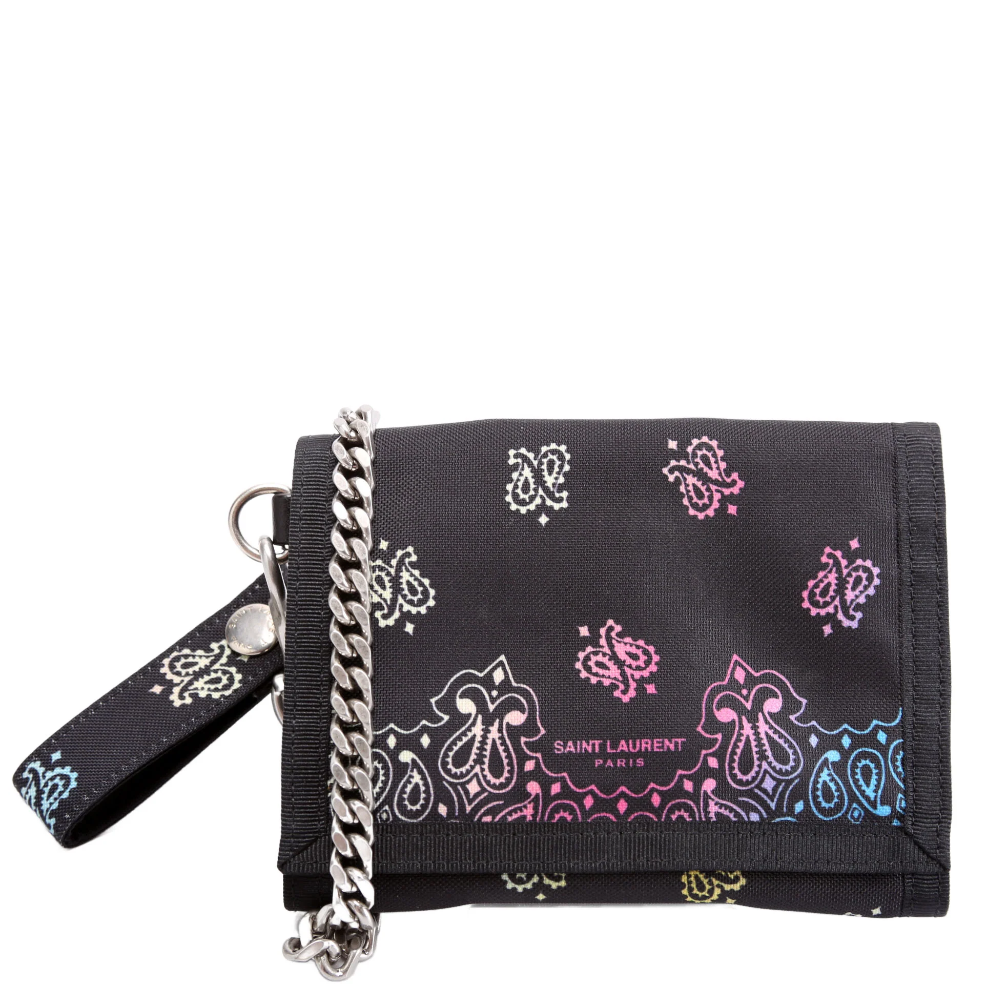 556417 Bandana Print Nylon Chain Wallet Black/Multicolor