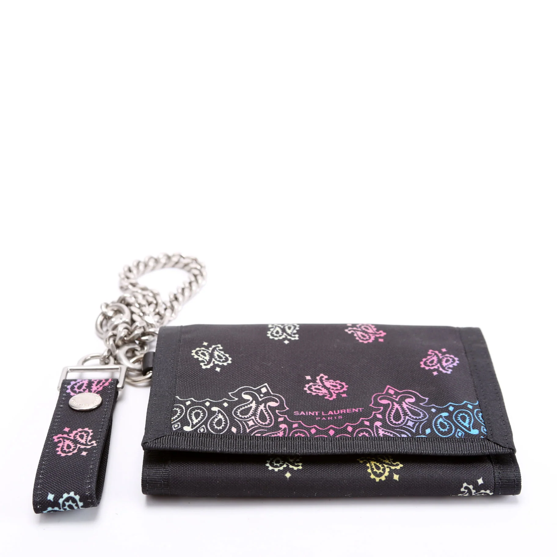 556417 Bandana Print Nylon Chain Wallet Black/Multicolor - Image 3