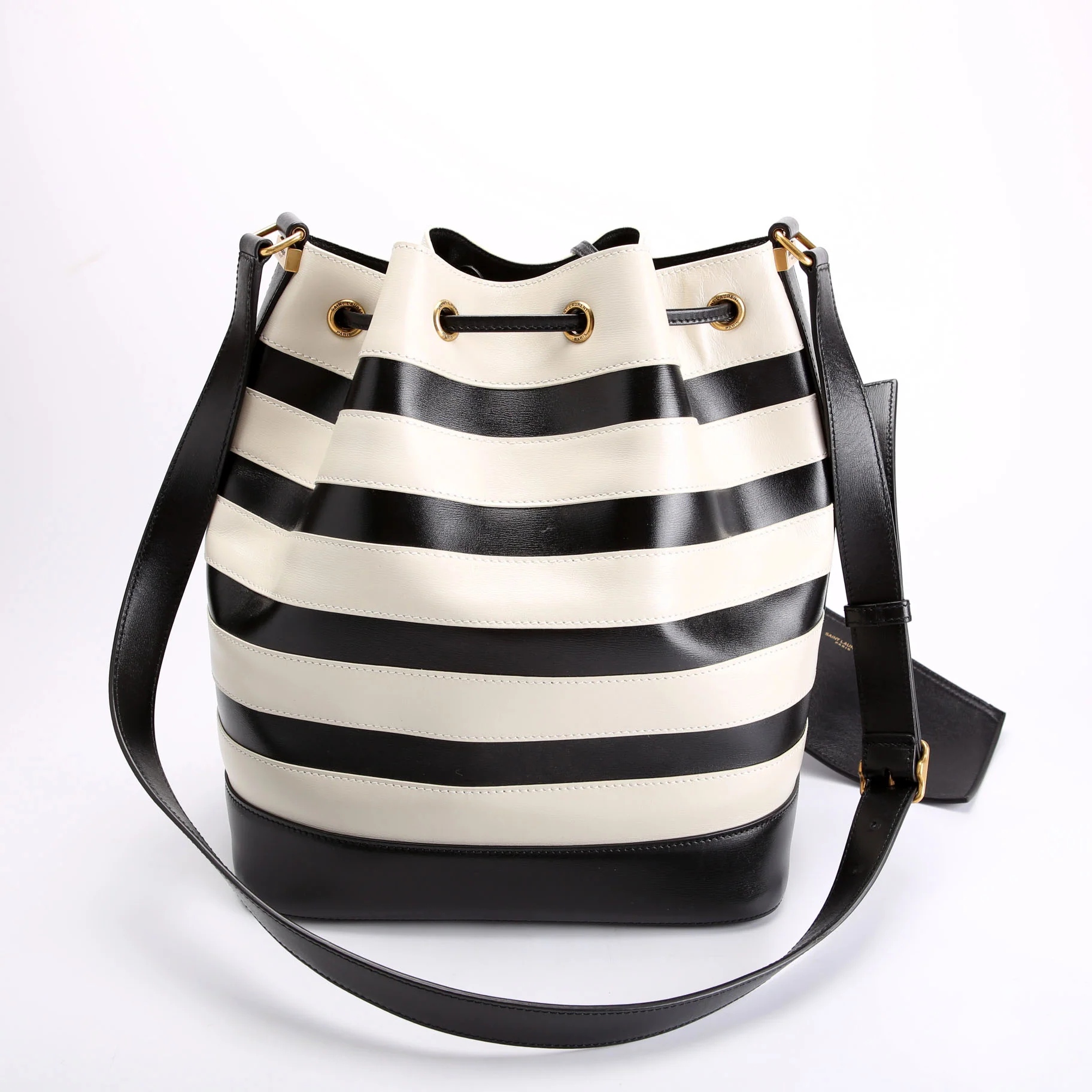 568606 Seau Stripe Calfskin Bucket Bag Black/white - Image 3