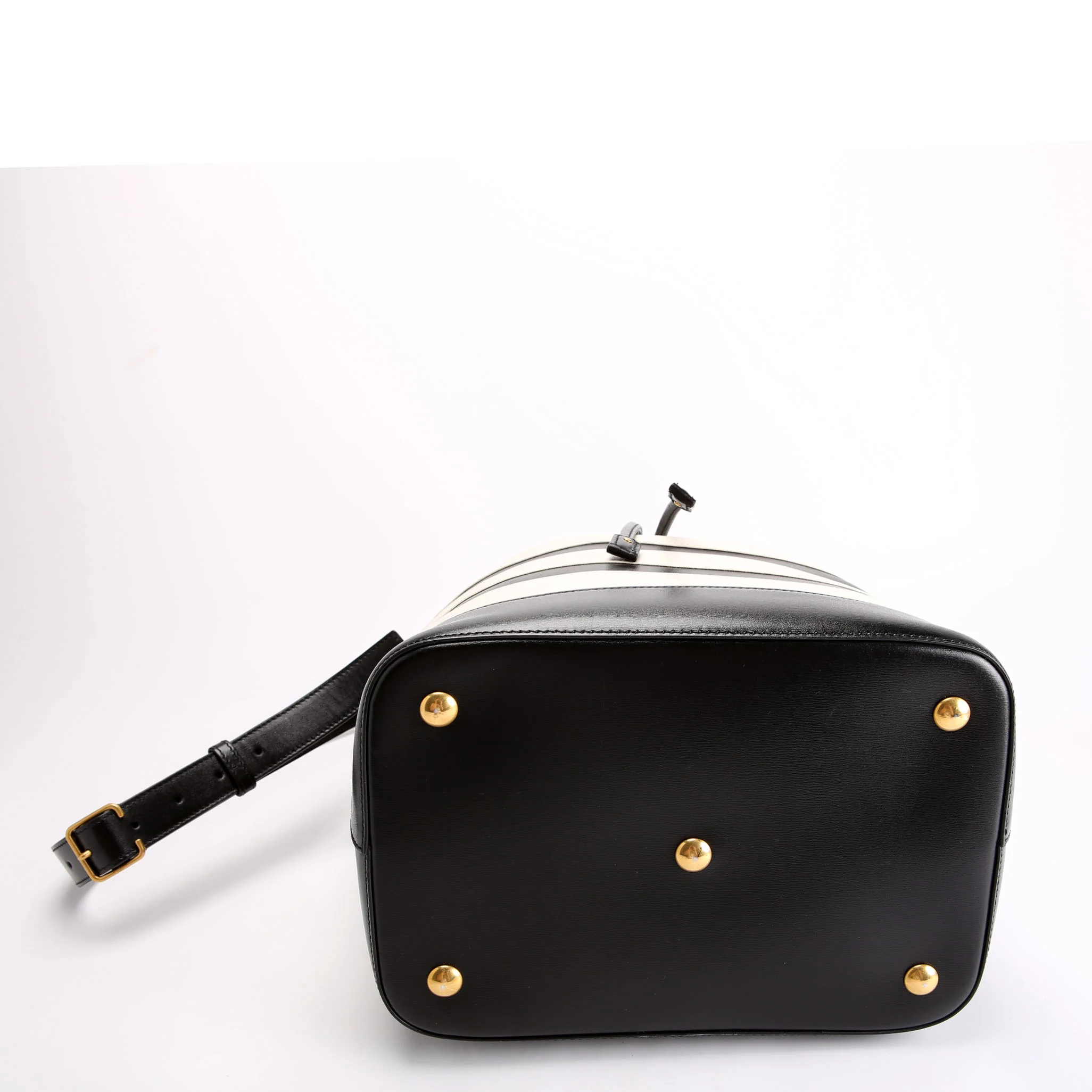 568606 Seau Stripe Calfskin Bucket Bag Black/white - Image 4