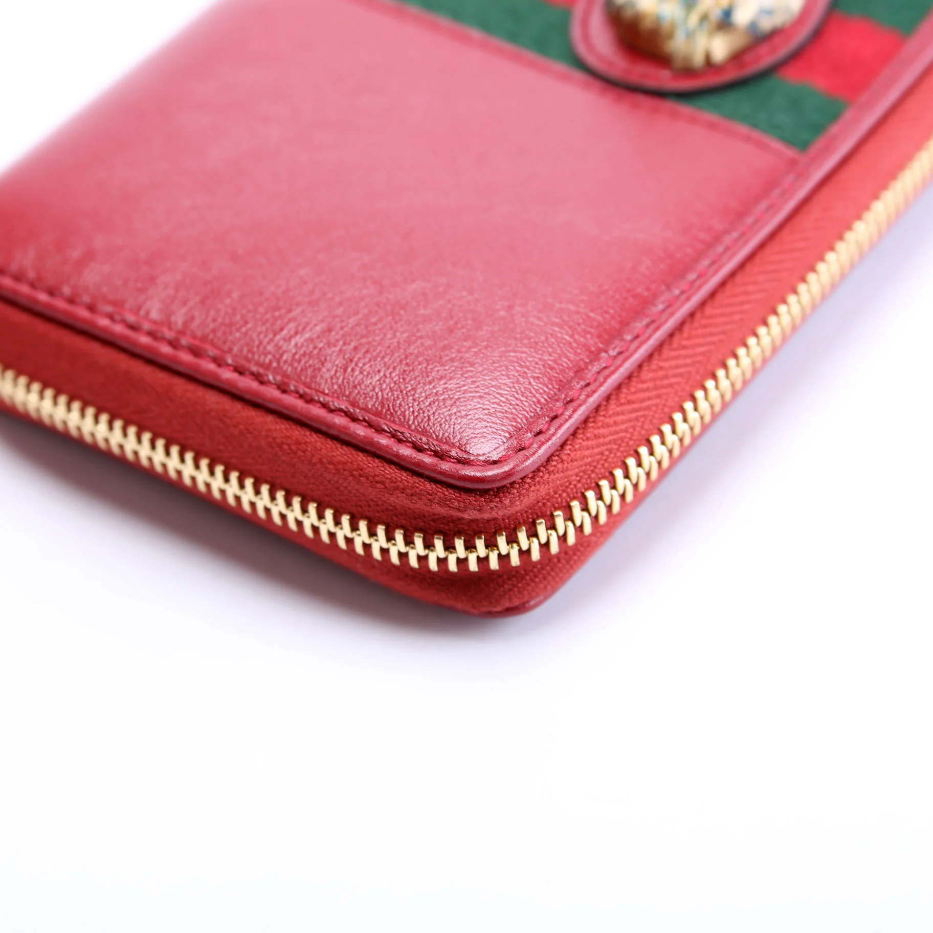 573791 Leather Rajah Zip Around Wallet Red/Green - Image 6